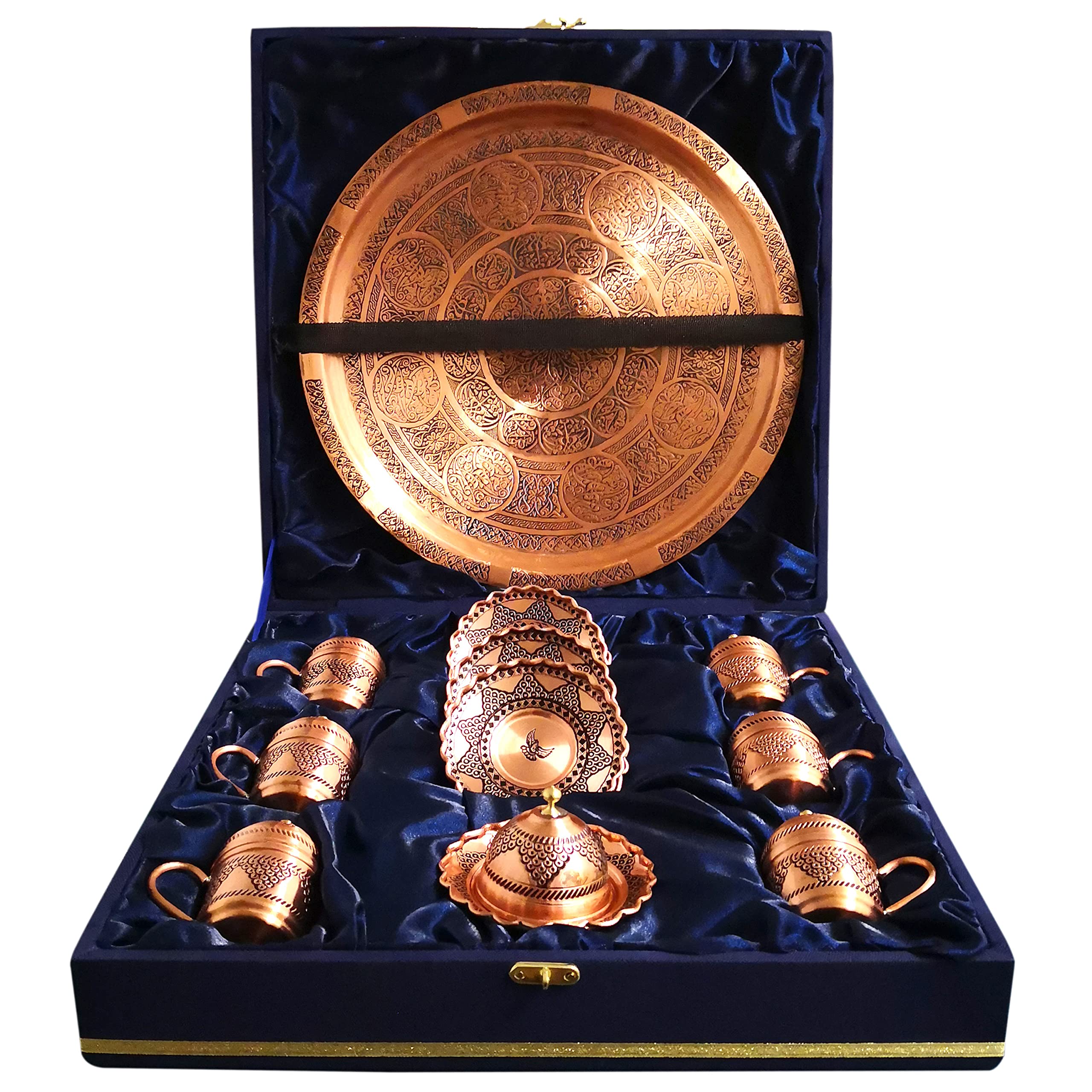 Premium Turkish Coffee Cups Set of 6 with Copper Tray - Vintage Espresso Cups in Velvet Gift Box | Perfect for Home Brewing, Turkish Coffee Ceremonies & Gifts