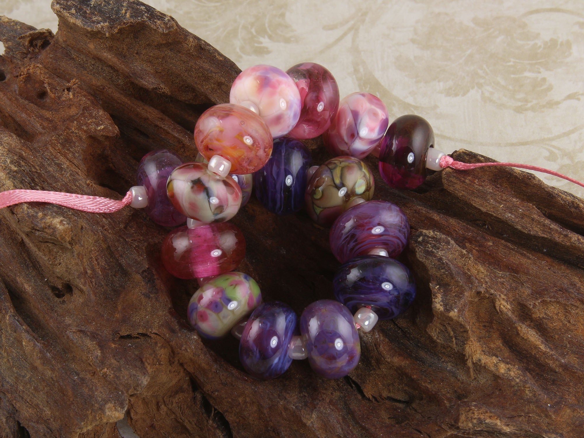 16 Pink & Purple Lampwork Glass Beads for Jewelry Making - Handmade Orphan Beads Mix SRA - Perfect for Bracelets, Necklaces & DIY Craft Projects