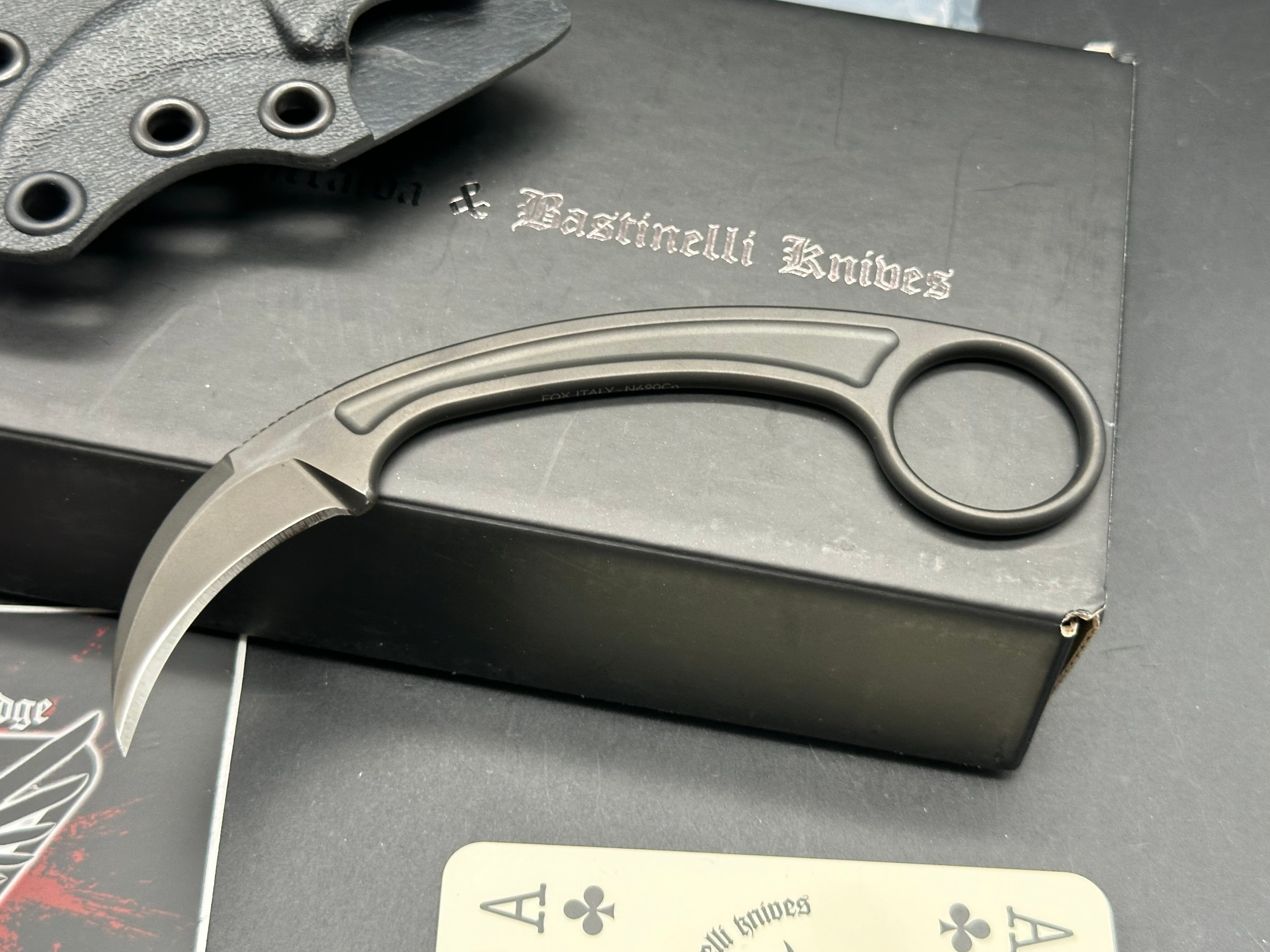 Bastinelli Pika Black Fixed Blade Karambit Knife - Tactical Self Defense, Outdoor Survival, and Camping Utility Tool