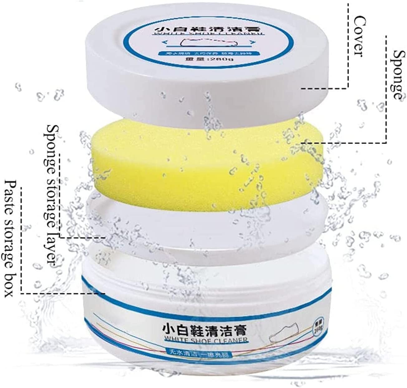 JICOOT White Shoe Cleaning Cream Kit - Stain Remover & Whitening Formula for Sneakers, Leather Shoes | No-Wash Cleaning with Sponge | Perfect for Daily Shoe Care, Travel & Sports Gear Maintenance