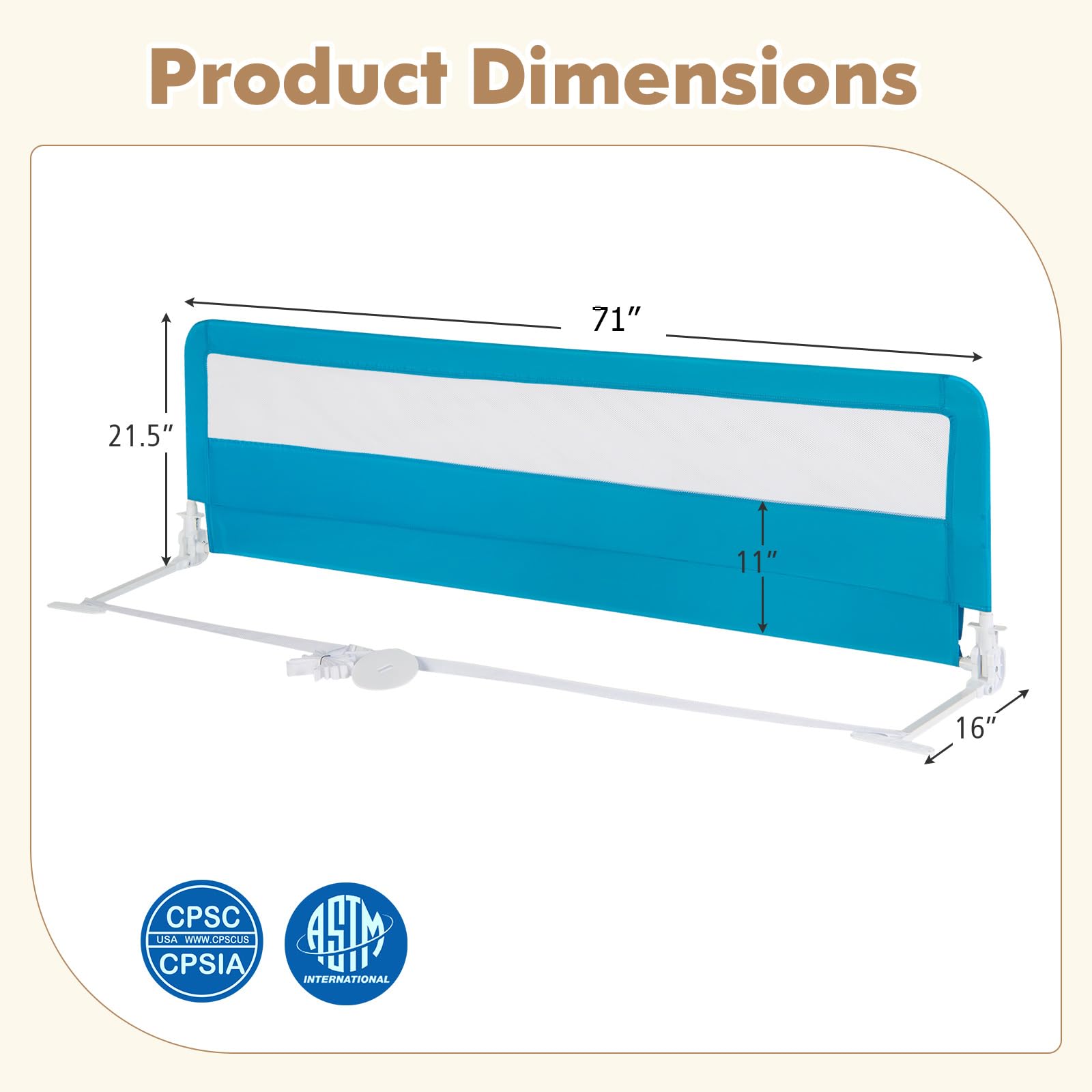 Costzon 2-Pack Extra Long Swing Down Safety Bed Rails for Toddlers - 71-Inch Blue Bed Guards with Straps - Fits Convertible Crib, Twin, Double, Full, Queen & King Size Beds - Perfect for Baby Safety & Childproofing Bedrooms