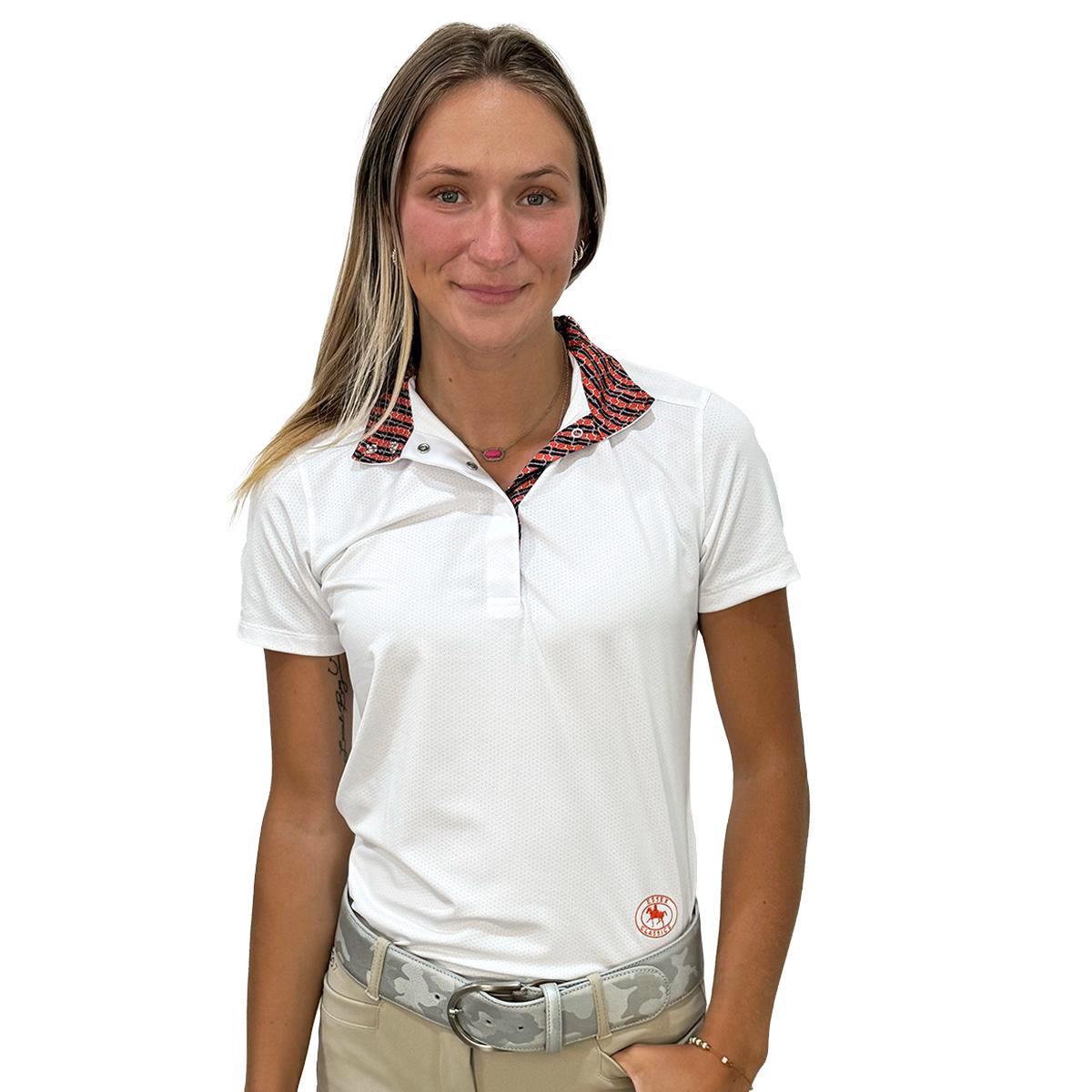 Essex Classics Women's Spurs & Straps Performance Yarn Straight Collar Short Sleeve Show Shirt - Equestrian Riding & Horse Show Competition Outfit