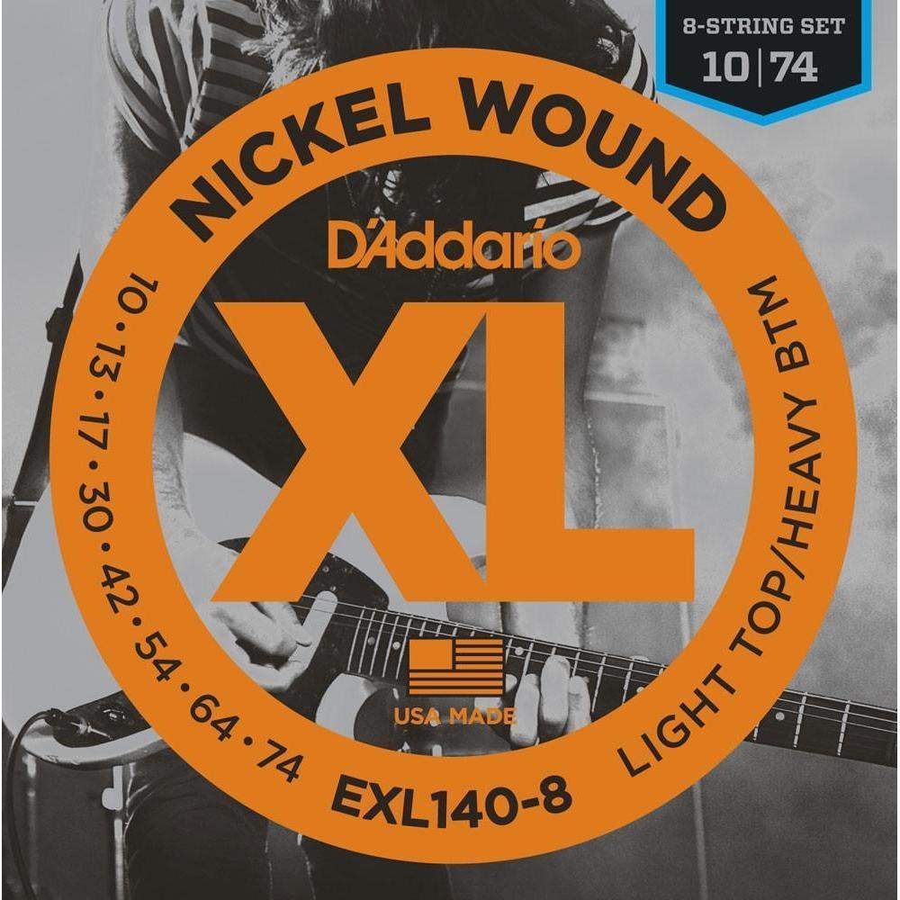 D'Addario EXL140-8 Nickel Wound Electric Guitar Strings - 8 String Set (Light Top/Heavy Bottom 10-74) for Metal, Rock & Extended Range Playing