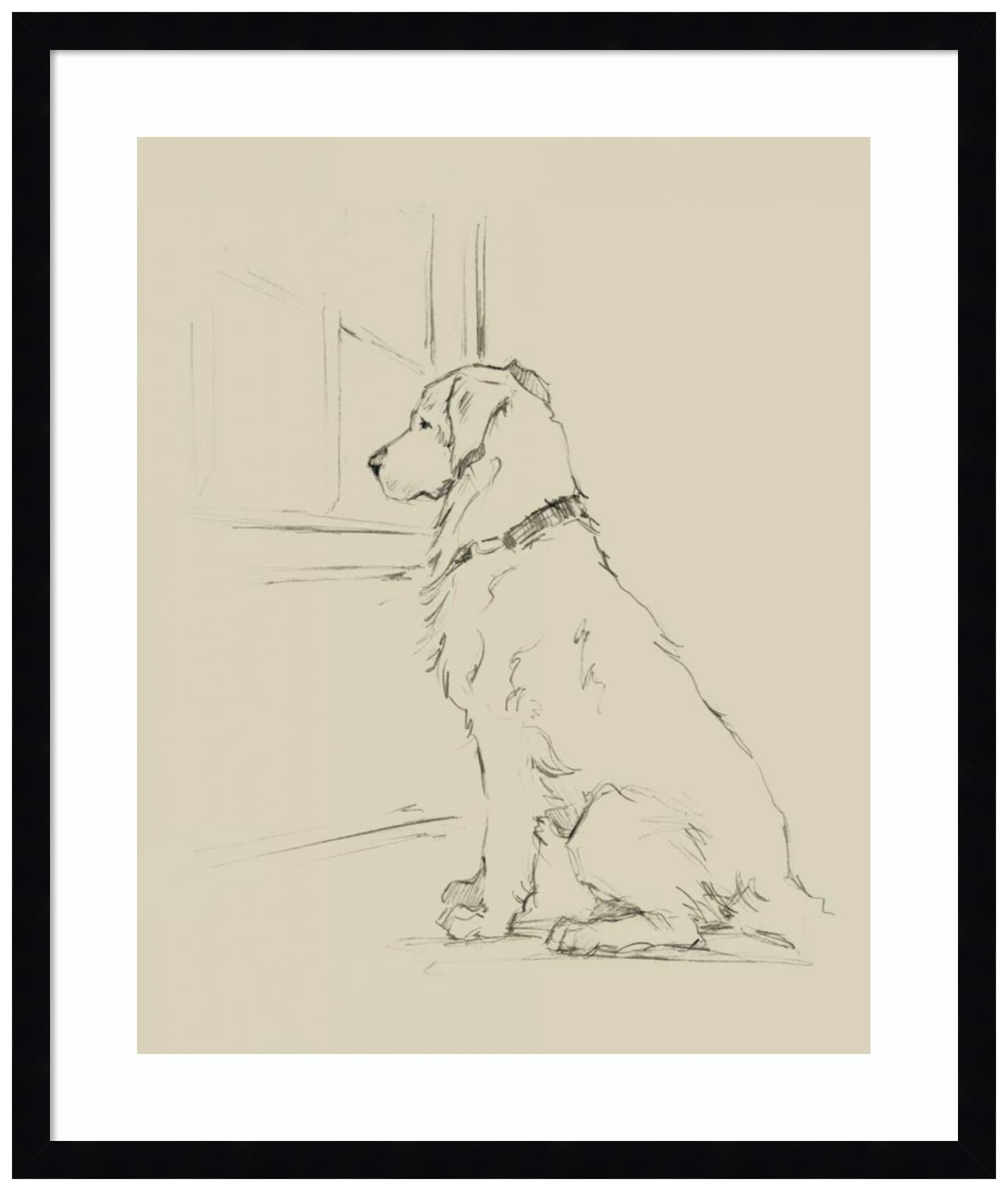 Amanti Art Framed Wall Art Print 25x21 - Waiting for Master IV by Ethan Harper | Black & White Animal Wall Decor | Medium Poster Painting for Living Room, Bedroom, Office | Perfect for Modern Home & Office Decor