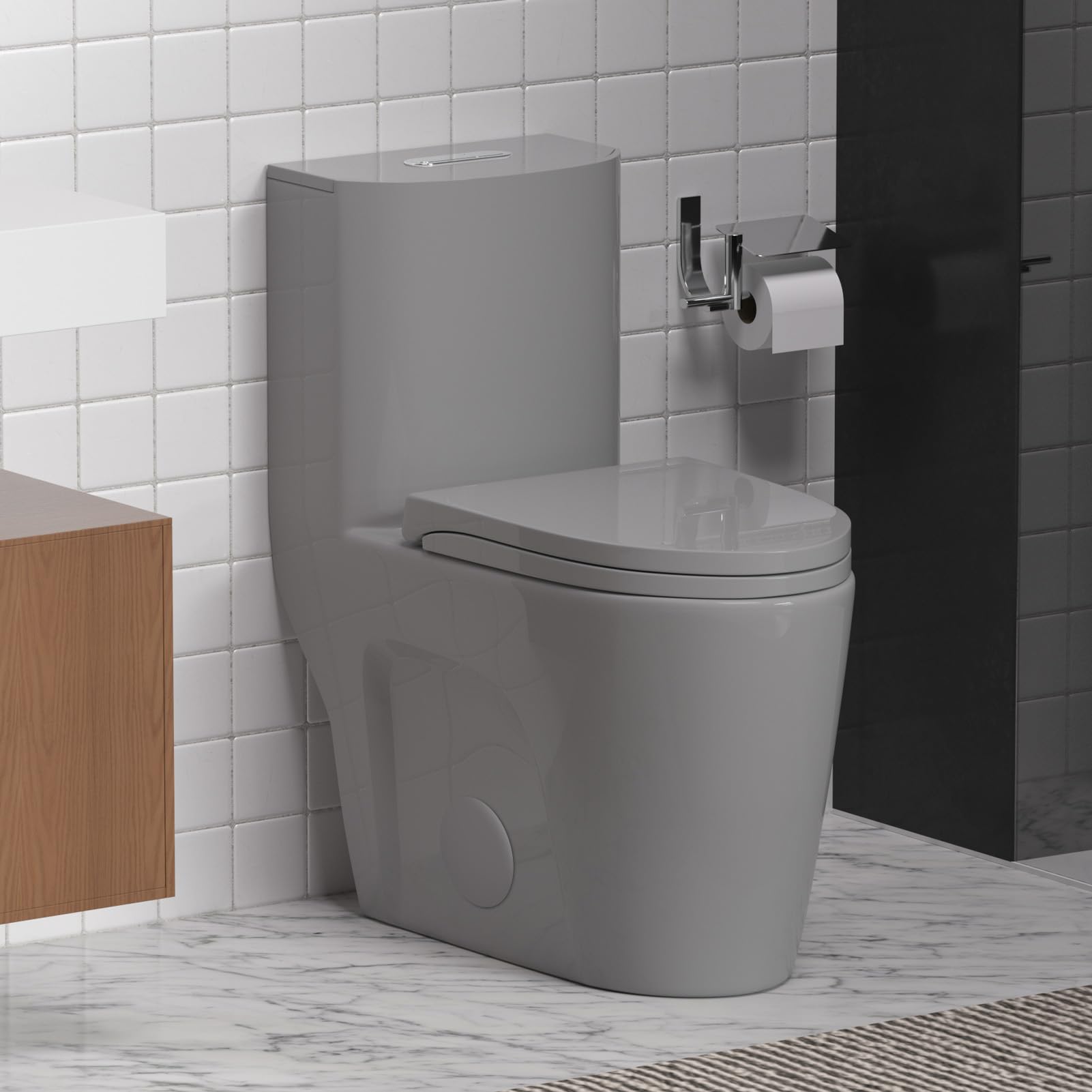 **Elongated One-Piece Toilet – 1.1/1.6 GPF Dual Flush, 1000g MAP, Soft-Close Seat, 17