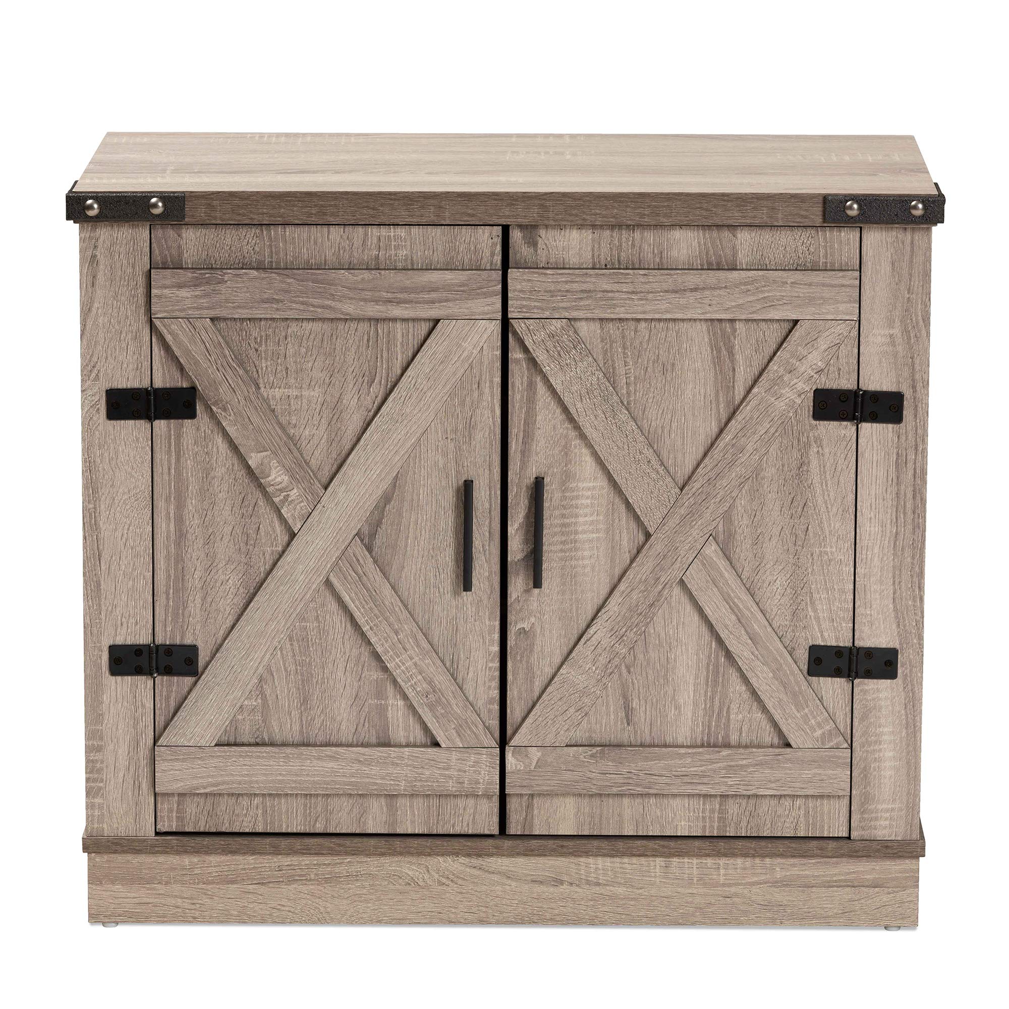 Baxton Studio Wayne Modern Farmhouse Shoe Storage Cabinet - 2-Door Oak Wood Cabinet with Brown Finish | Perfect for Entryway, Mudroom & Closet Organization