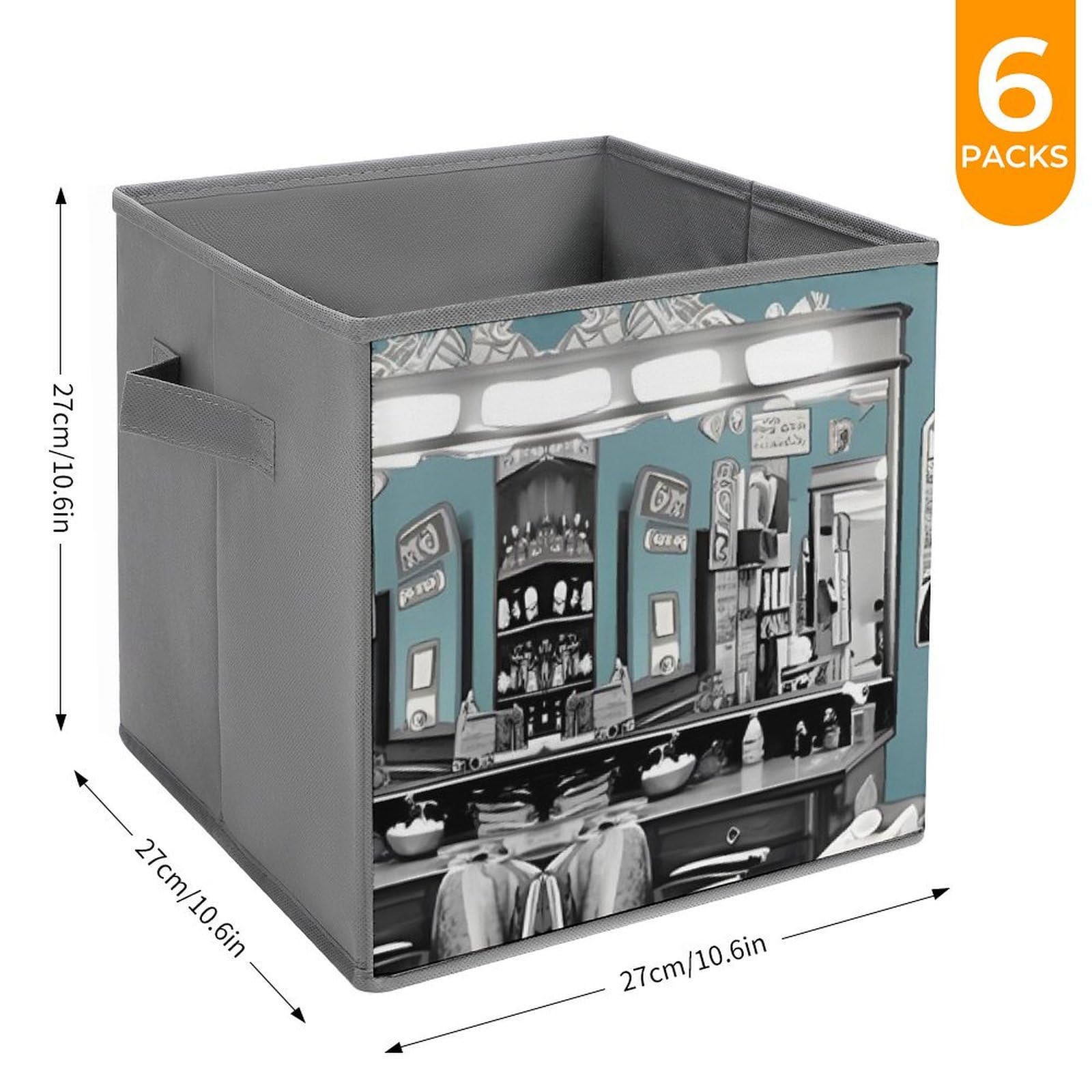 6-Pack Collapsible Storage Bins with Handles - Large Closet Organizer for Barber Shop, Clothing & Houseware - Perfect for Salon Supplies, Toys & Home Organization