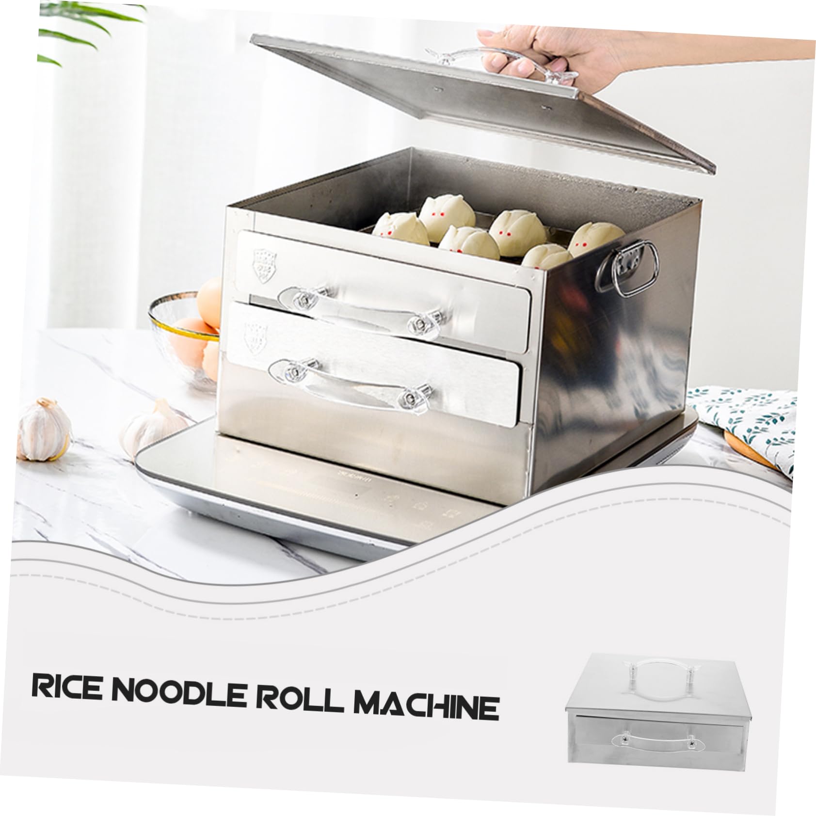 Hemoton Stainless Steel Dumpling Steamer - Single Layer Chinese Cheung Fun Steamer for Rice Noodle Rolls, Vegetables & Cantonese Recipes - Perfect for Home Cooking & Asian Cuisine Preparation