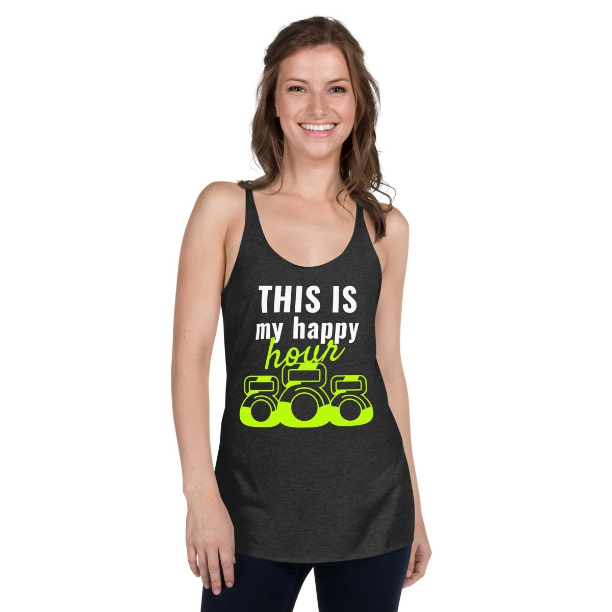 This Is My Happy Hour Women's Racerback Tank Top - Comfortable Workout & Yoga T-Shirt for Women - Perfect for Gym, Running, and Casual Wear