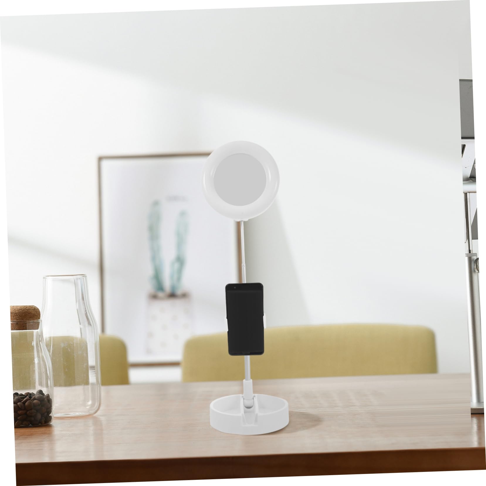 Foldable ABS White LED Phone Stand Holder - Multipurpose Desk & Beauty Mobile Phone Stand for Hands-Free Viewing, Perfect for Watching Videos, Video Calls & Makeup Tutorials