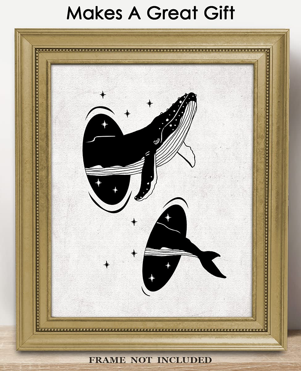 Whale on Space Dimension Abstract Wall Art - Minimalist Aesthetic Boho Decor for Home, Office, Bedroom & Living Room - Unframed 8x10 Inch Poster - Perfect for Modern Spaces & Gift Giving