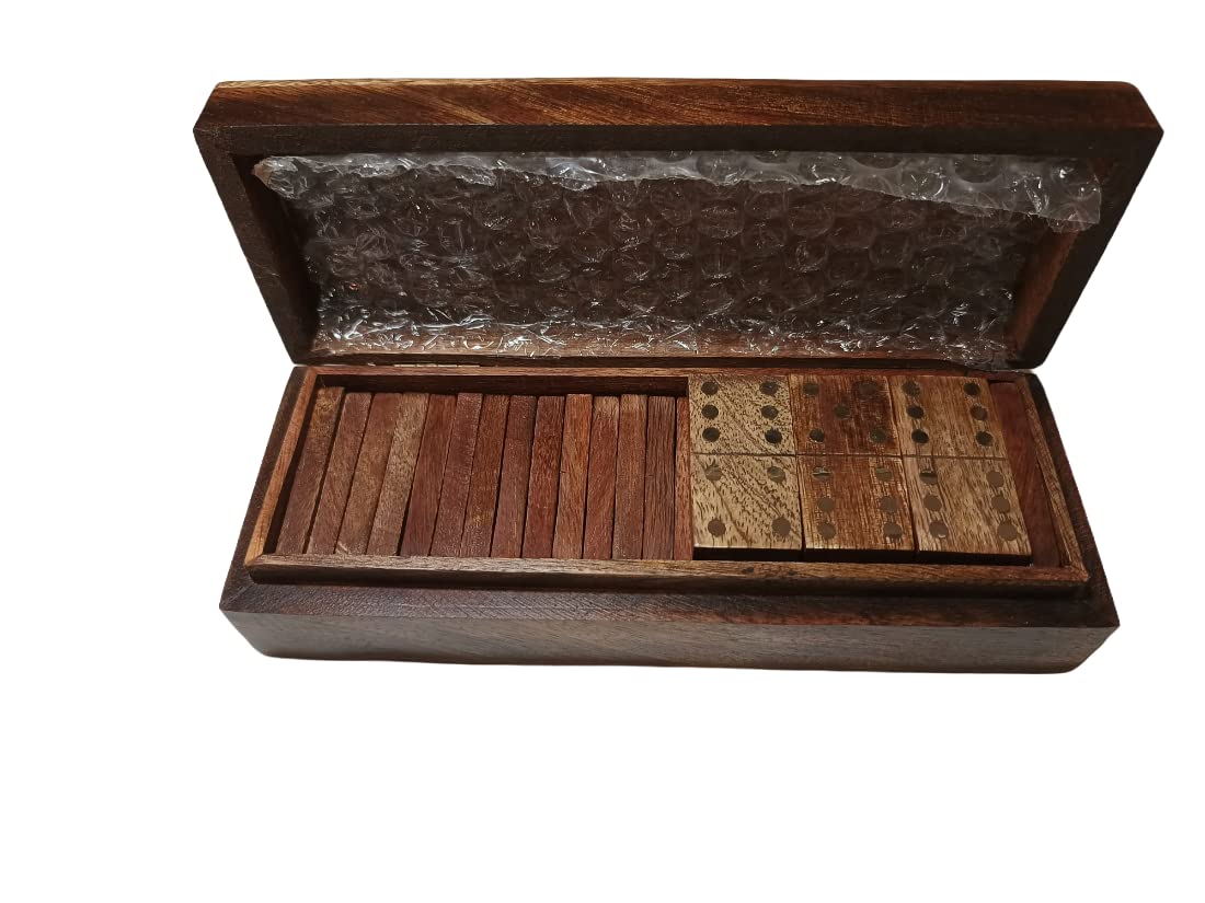 Premium Wooden Domino Game Set with Brass Inlays - Classic Dominoes for Adults & Family Game Night - Perfect for Time Management, Strategy Games, and Social Gatherings