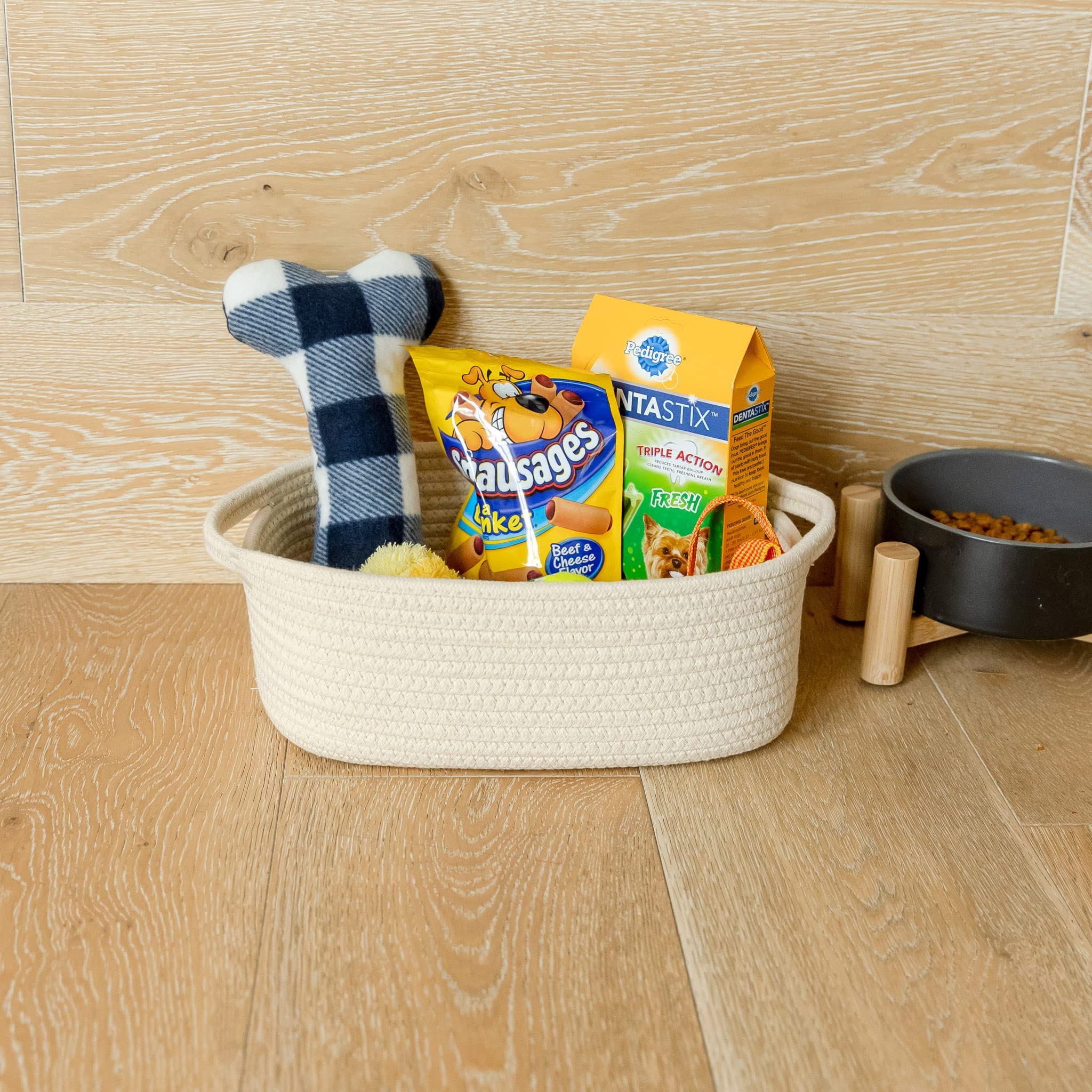 NaturalCozy 5-Piece Rectangle Storage Basket Set - Cotton Rope Woven Organizer Bins for Home, Nursery & Pet Toys | Perfect for Montessori, Baby Room, Dog & Cat Toy Storage, Bathroom Organization & Shelf Decor
