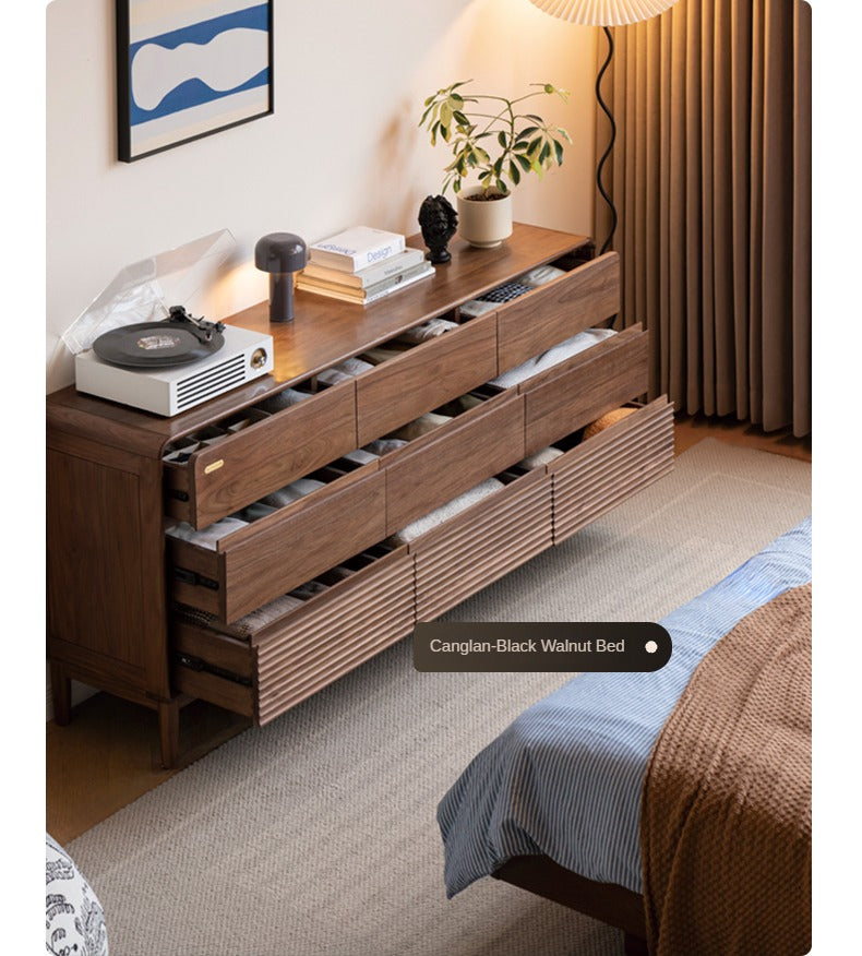 Premium Black Walnut Solid Wood Storage Cabinet with Drawers - Handcrafted Dresser for Bedroom, Living Room & Office Organization