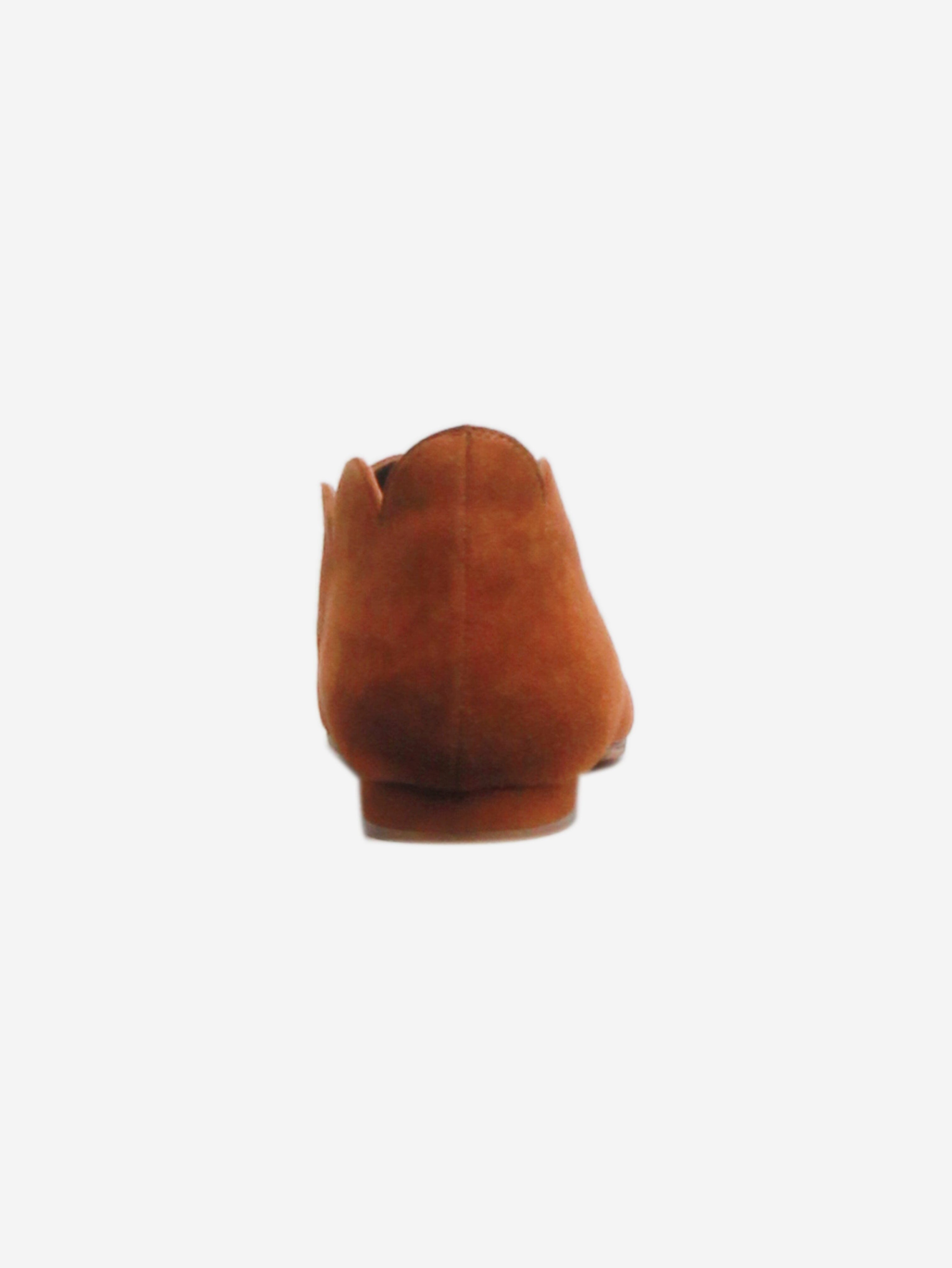 Stylish Brown Suede Scallop-Trimmed Ankle Boots Women's Size EU 37.5 (US 7.5) - Perfect for Fall Outfits, Date Nights & Casual Wear