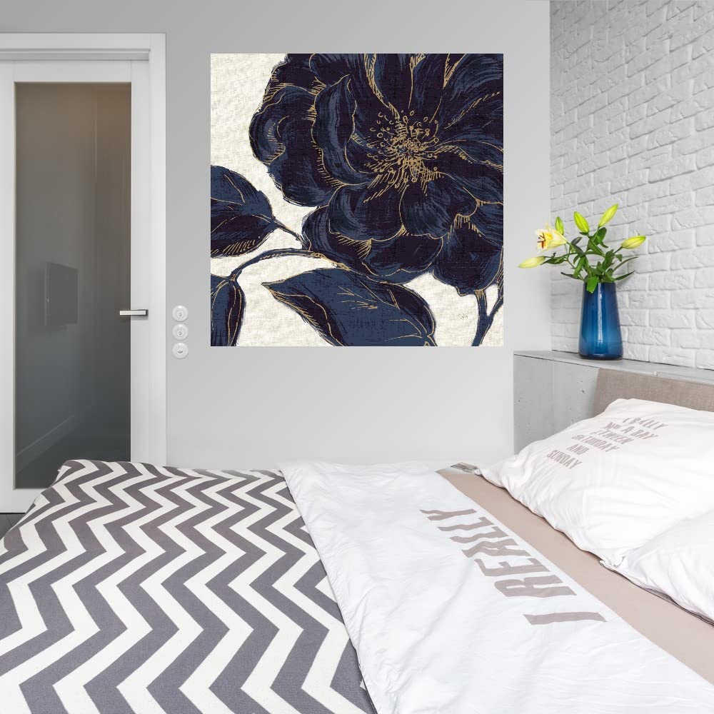 Botanical Wall Art Canvas - Indigo Garden II Plant Decor by Daphne Brissonnet 22x22 Inch - Perfect for Bathroom, Bedroom & Living Room Wall Decor