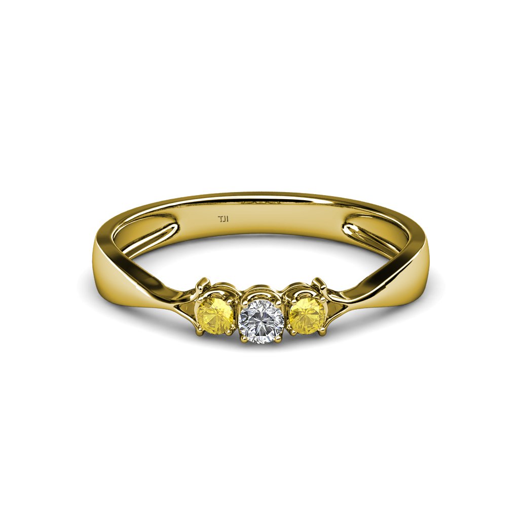 Yellow Sapphire Diamond Ring 0.16ct 14K Gold for Wedding Engagement