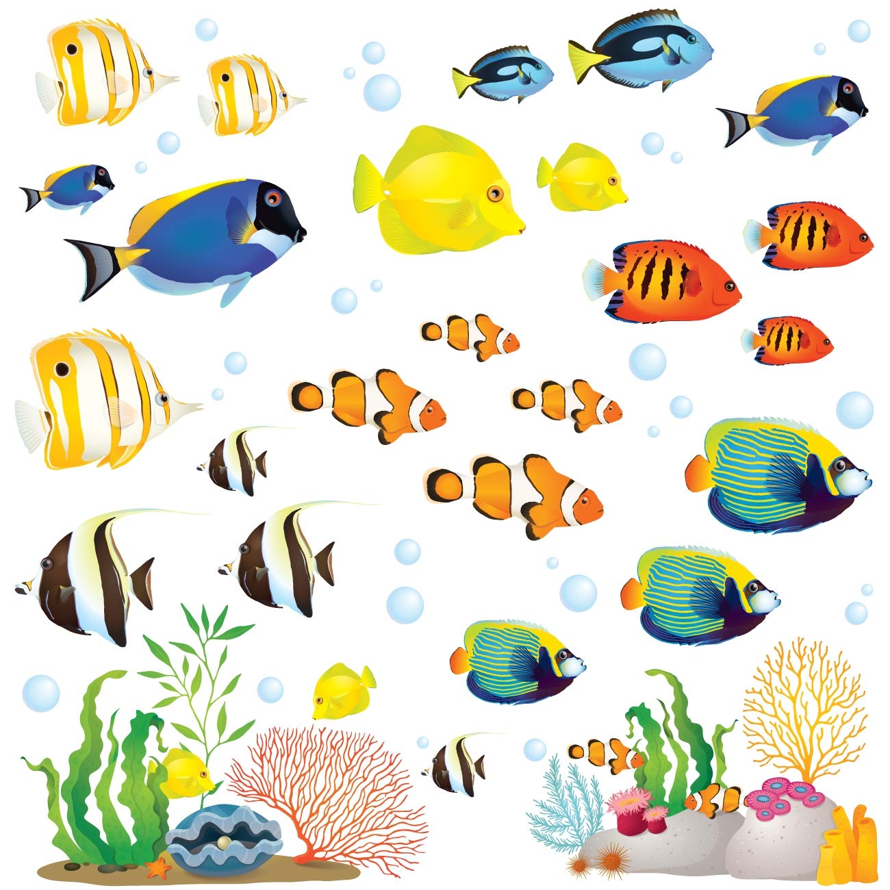 **DECOWALL DS-8035 Coral Reef Fish Kids Wall Stickers - Peel and Stick Removable Wall Decals for Nursery, Bedroom & Living Room Décor (Small) - Perfect for Kids' Rooms, Playrooms & Underwater Themed Decor**