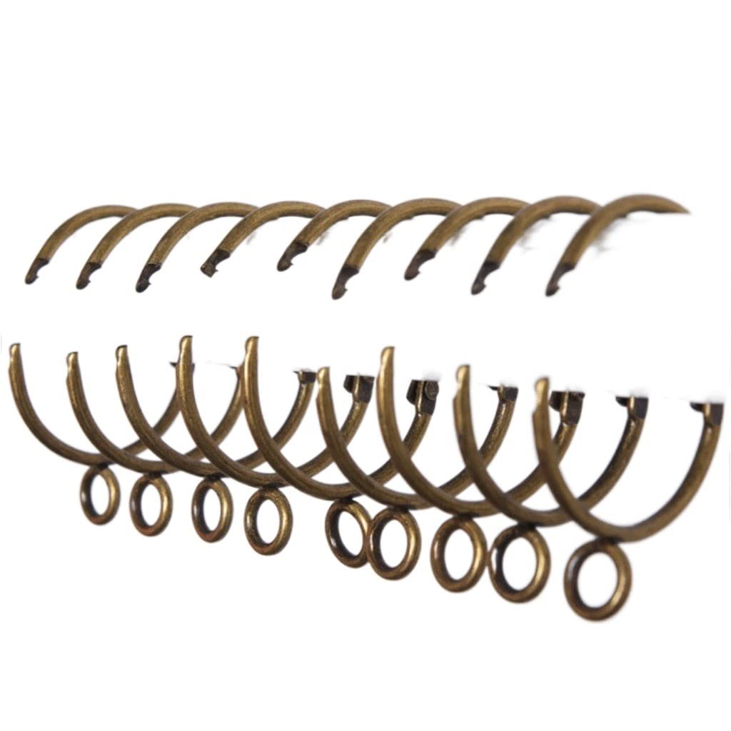 10 Pack Bronze Open Curtain Rings with Eyelet - 1.5 Inch Rust-Proof Brass Metal Drape Loops for Shower Curtains, Rods & Poles - Easy Open/Close Design (Set of 50) - Perfect for Bedroom, Living Room & Bathroom Window Treatments