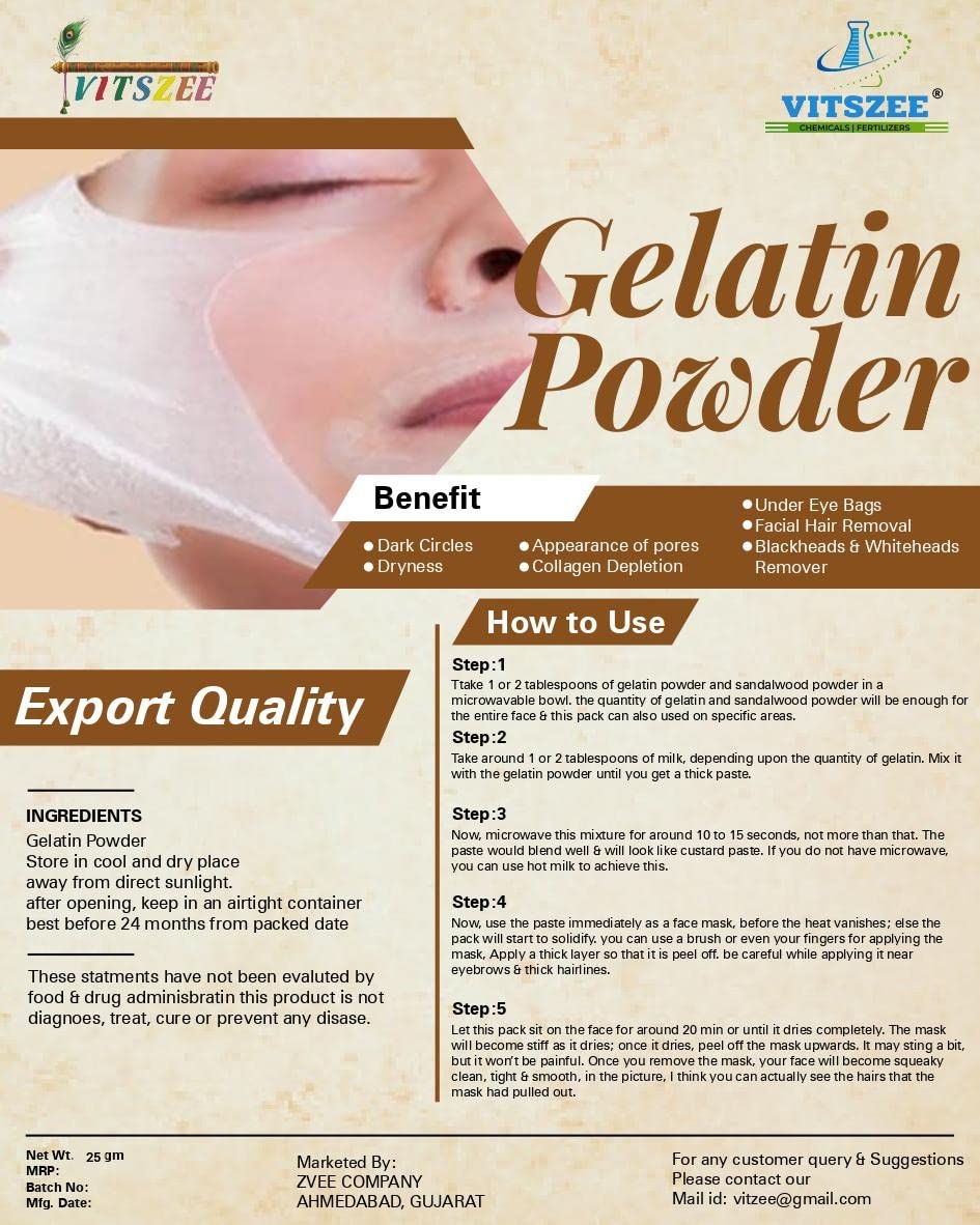 VITSZEE Gelatin Powder for DIY Face Mask, Hair Removal & Peel Off Mask - Multipurpose Beauty & Skincare (25g) - Perfect for Homemade Spa Treatments & Skincare Routines
