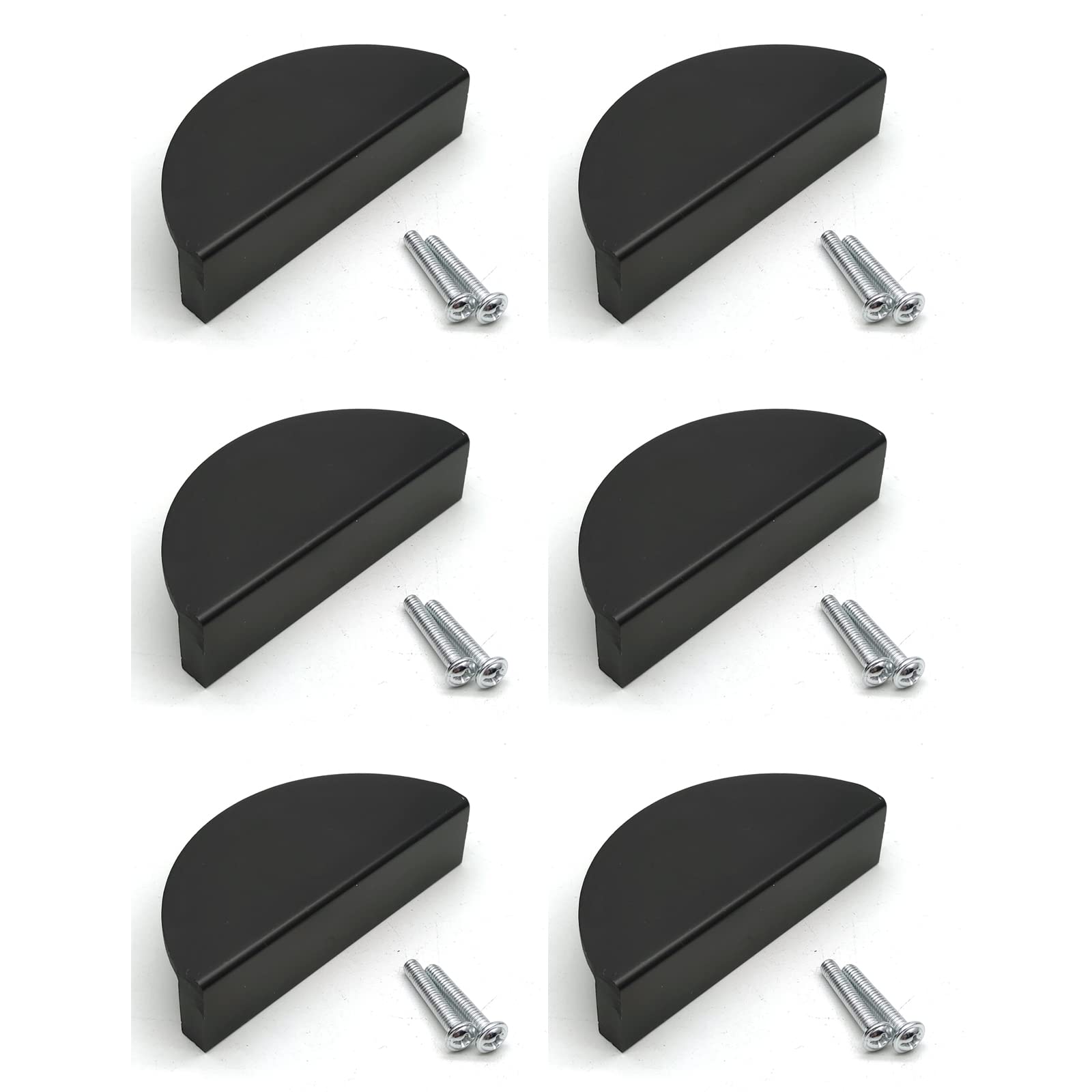 Autuwintor Black Half Moon Kitchen Cabinet Pulls - 6 Pack with Screws, 2.52