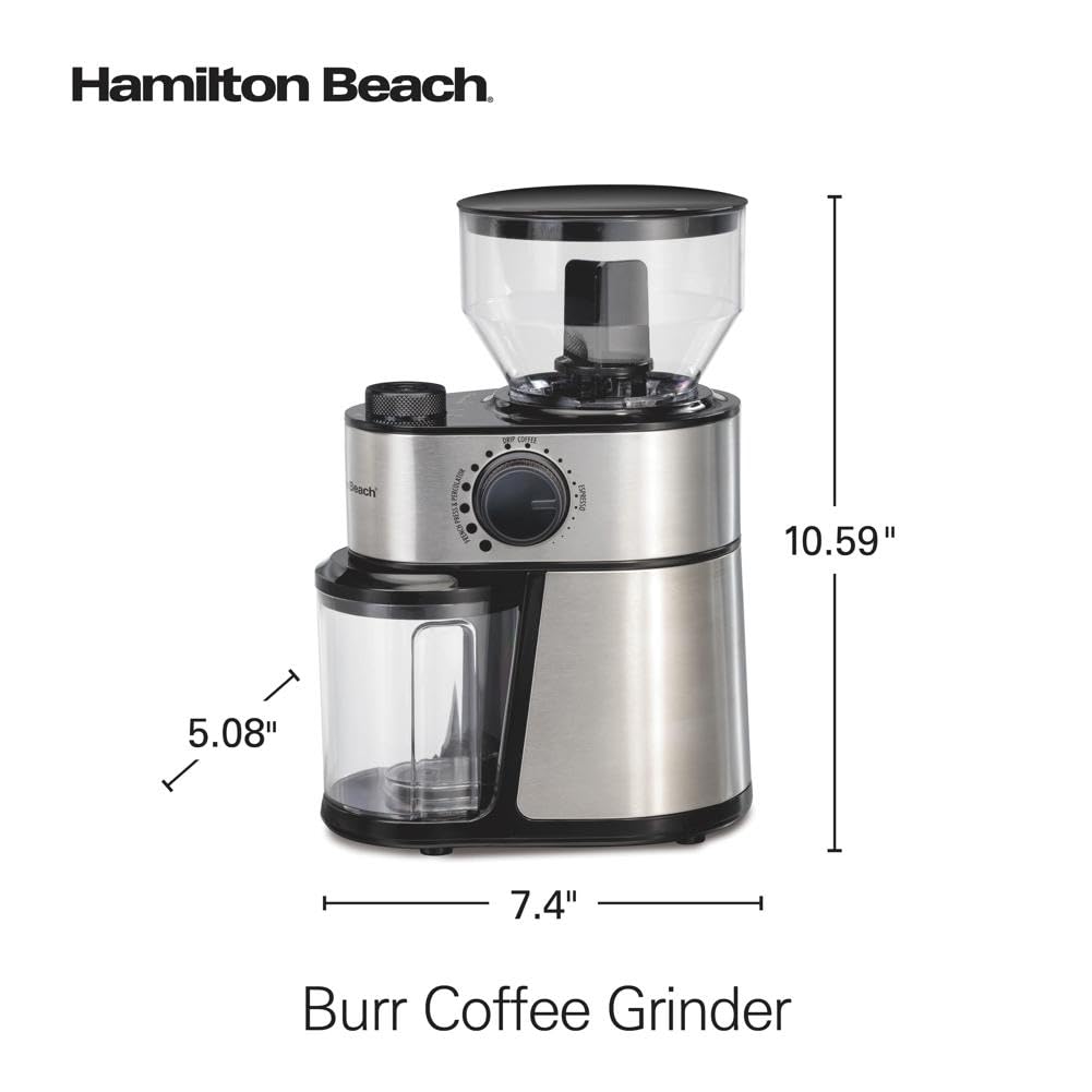Hamilton Beach 12-Cup Stainless Steel Black Burr Coffee Grinder (Model 80385) - Perfect for Freshly Ground Coffee at Home, Office, or Cafe Use