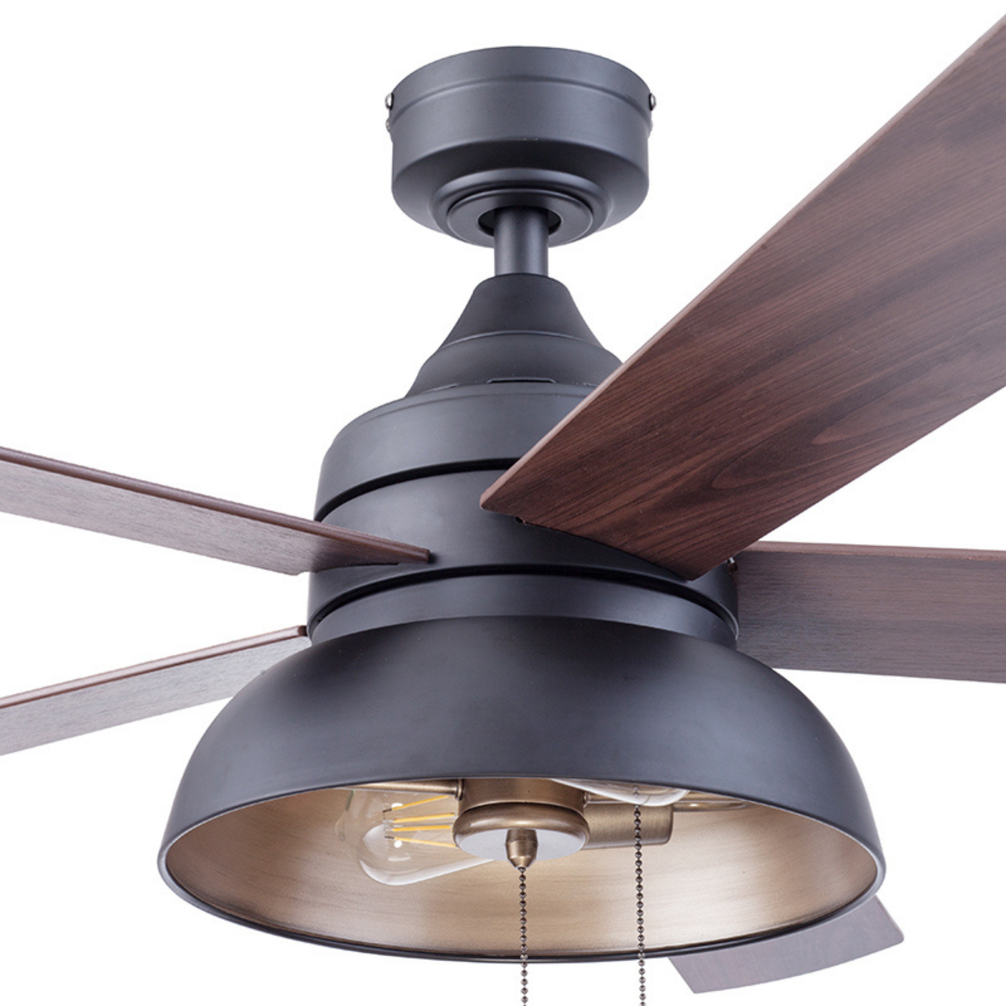 52 Inch Brightondale Matte Black Ceiling Fan with Pull Chain - Indoor/Outdoor Use for Living Room, Bedroom, Patio & Covered Porch