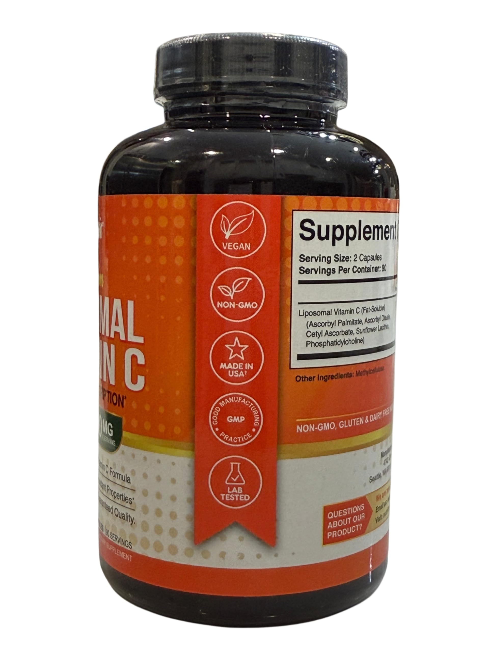 NutriFlair Liposomal Vitamin C 180 Capsules - High Absorption, Fat Soluble Vitamin C with Antioxidant Benefits | Immune Support & Collagen Booster | Non-GMO Vegan Supplement | For Daily Wellness, Skin Health & Immune Defense