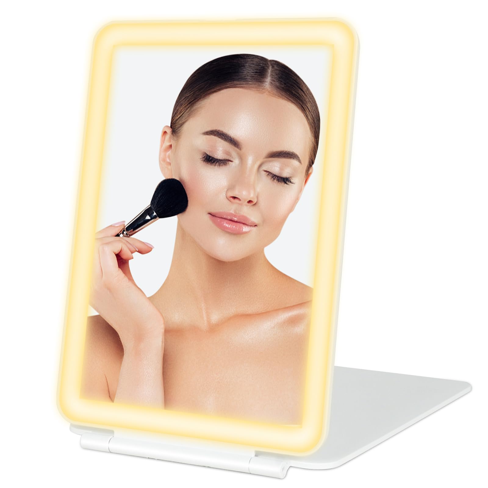 Rechargeable LED Makeup Mirror with Touch Screen - 3 Color Lighting, 72 LEDs, 1000mAh Battery, 7.9x5.3 Inch Compact Travel & Desk Mirror (White) - Perfect for Home Vanity, Travel, and Professional Makeup Application