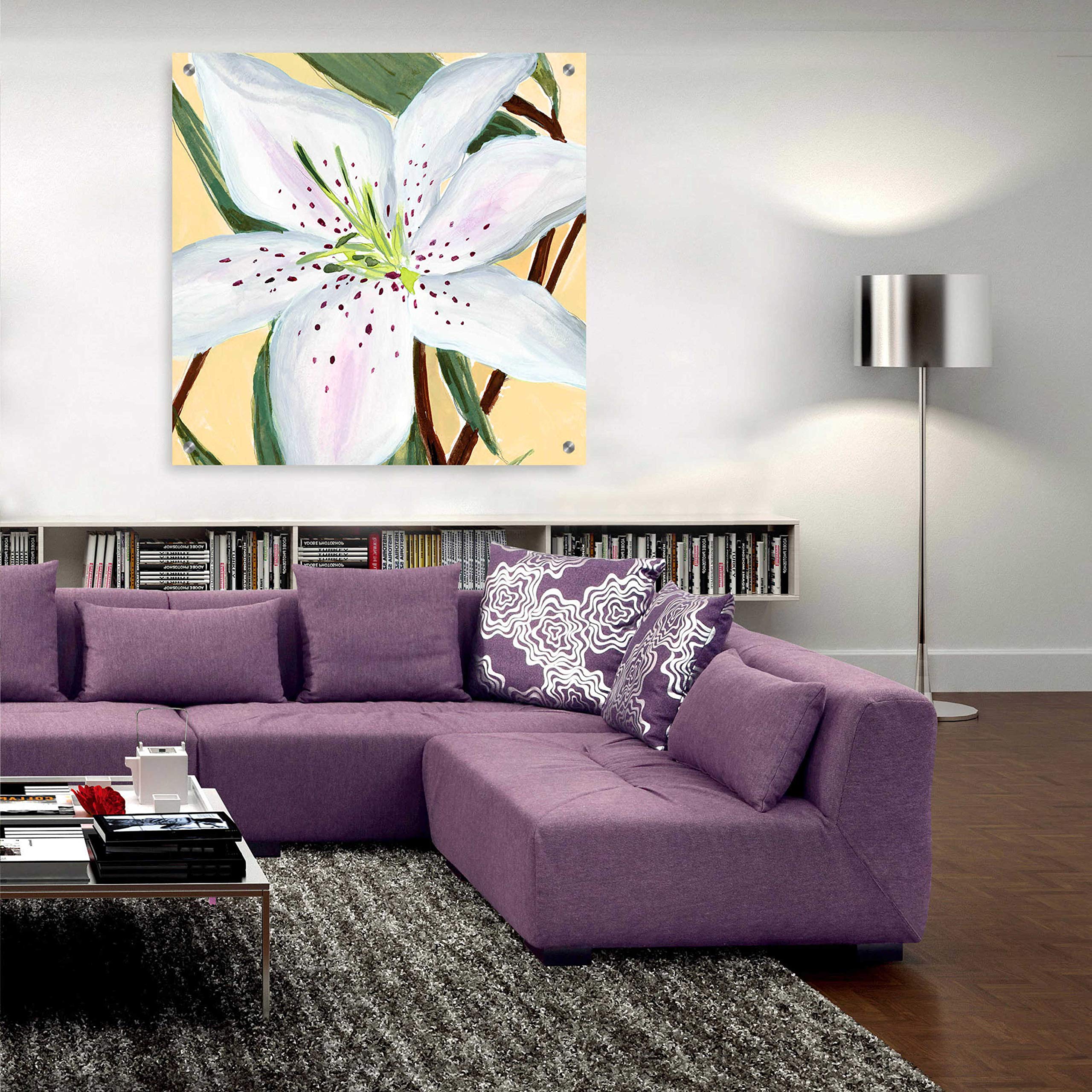 Annie Warren 'White Lily II' Acrylic Glass Wall Art - 36x36 Inches Modern Floral Painting for Living Room, Bedroom & Office Decor