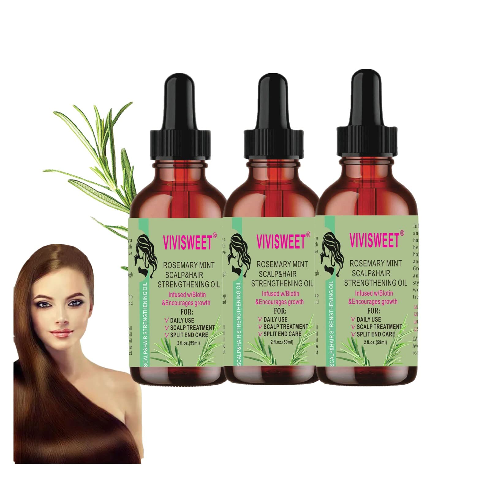 Rosemary Mint Scalp & Hair Strengthening Oil for Hair Growth, Split Ends & Dry Scalp Treatment | Natural Nourishing Hair Care with Rosemary Essential Oil | Perfect for Daily Scalp Massage & Overnight Hair Mask (3 Pack)