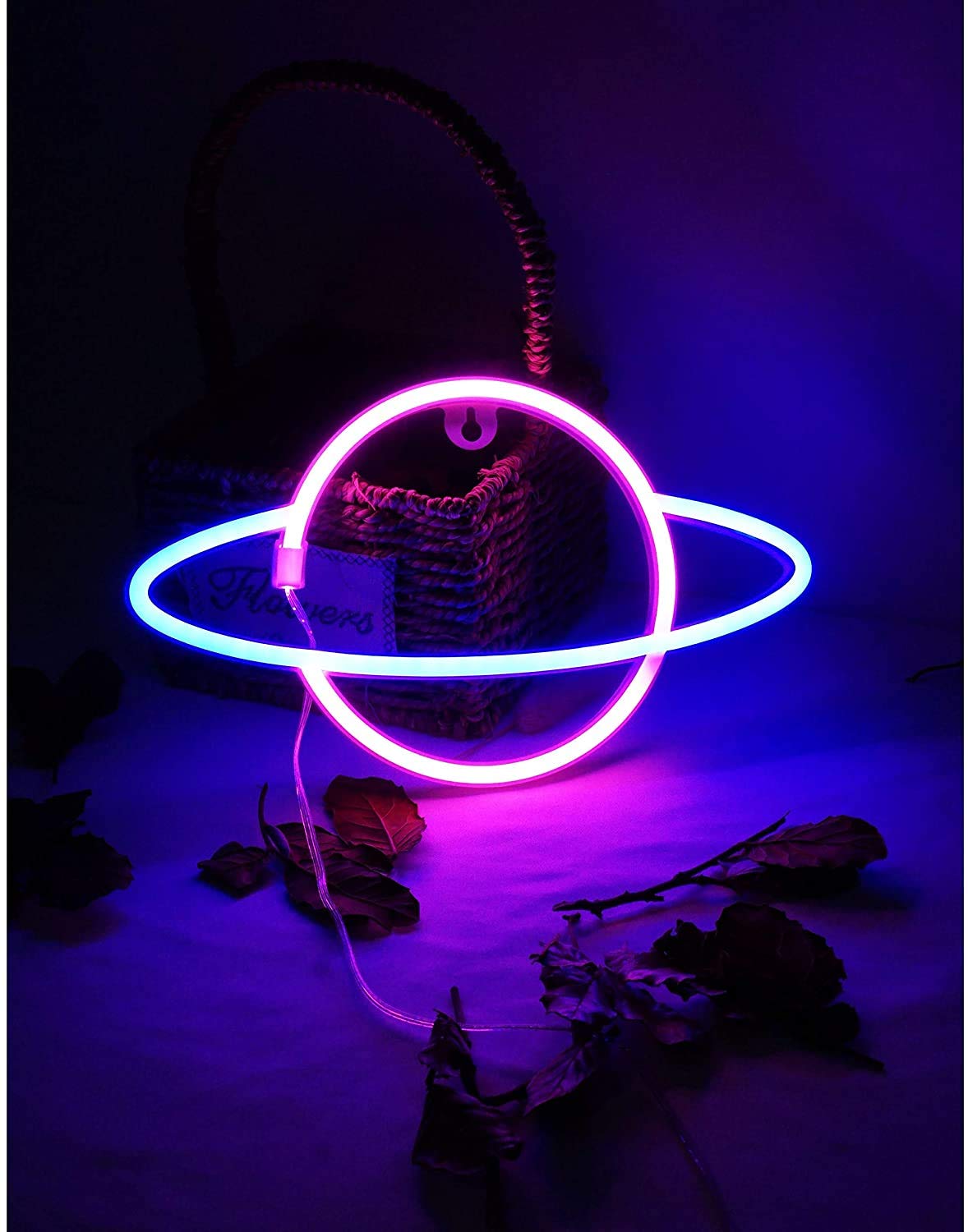 WONFAST LED Neon Sign - Planet Rocket Acrylic Night Light with Battery/USB Power, Wall Decor for Kids Room, Christmas, Birthday & Wedding Party (Pink/Blue) - Perfect for Bedroom, Nursery, Game Room & Home Decoration