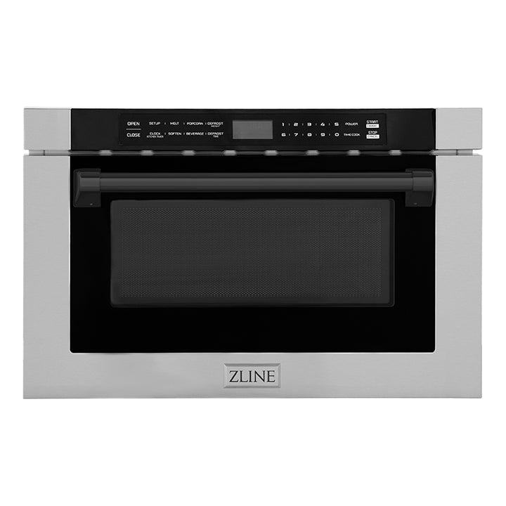 ZLINE Autograph Edition 24-Inch Built-In Microwave Drawer - 1.2 cu ft Stainless Steel with Matte Black Accents (MWDZ 1 H MB) - Perfect for Modern Kitchens, Small Spaces & Luxury Home Upgrades
