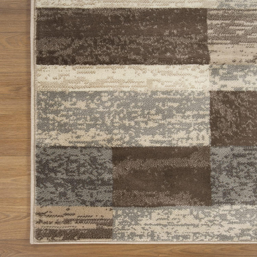 Stylish Rockwood Contemporary Geometric Patchwork Area Rug - Non-Slip Indoor Runner for Living Room, Bedroom & Office Decor