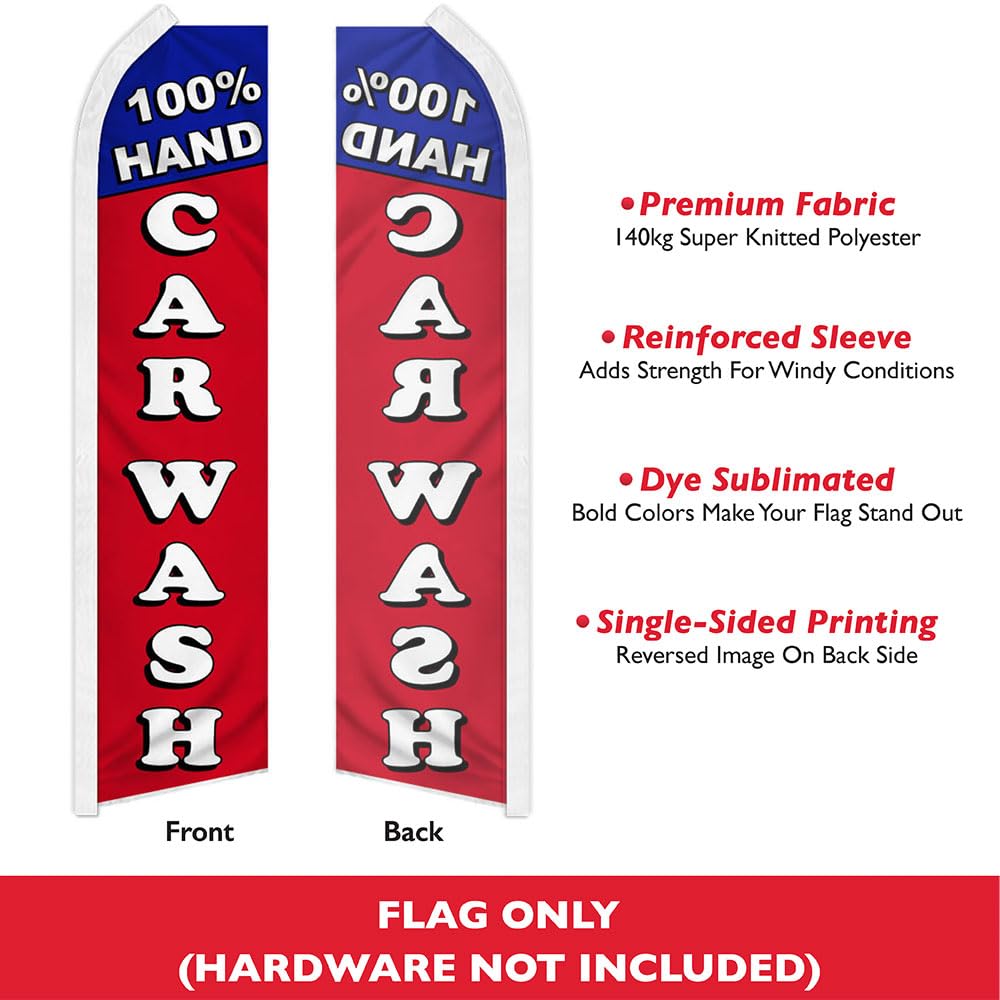 100% Hand Car Wash Swooper Feather Advertising Flag - Durable & Eye-Catching for Car Washes, Auto Detailing, Car Dealerships - Perfect for Attracting Customers & Boosting Business Visibility