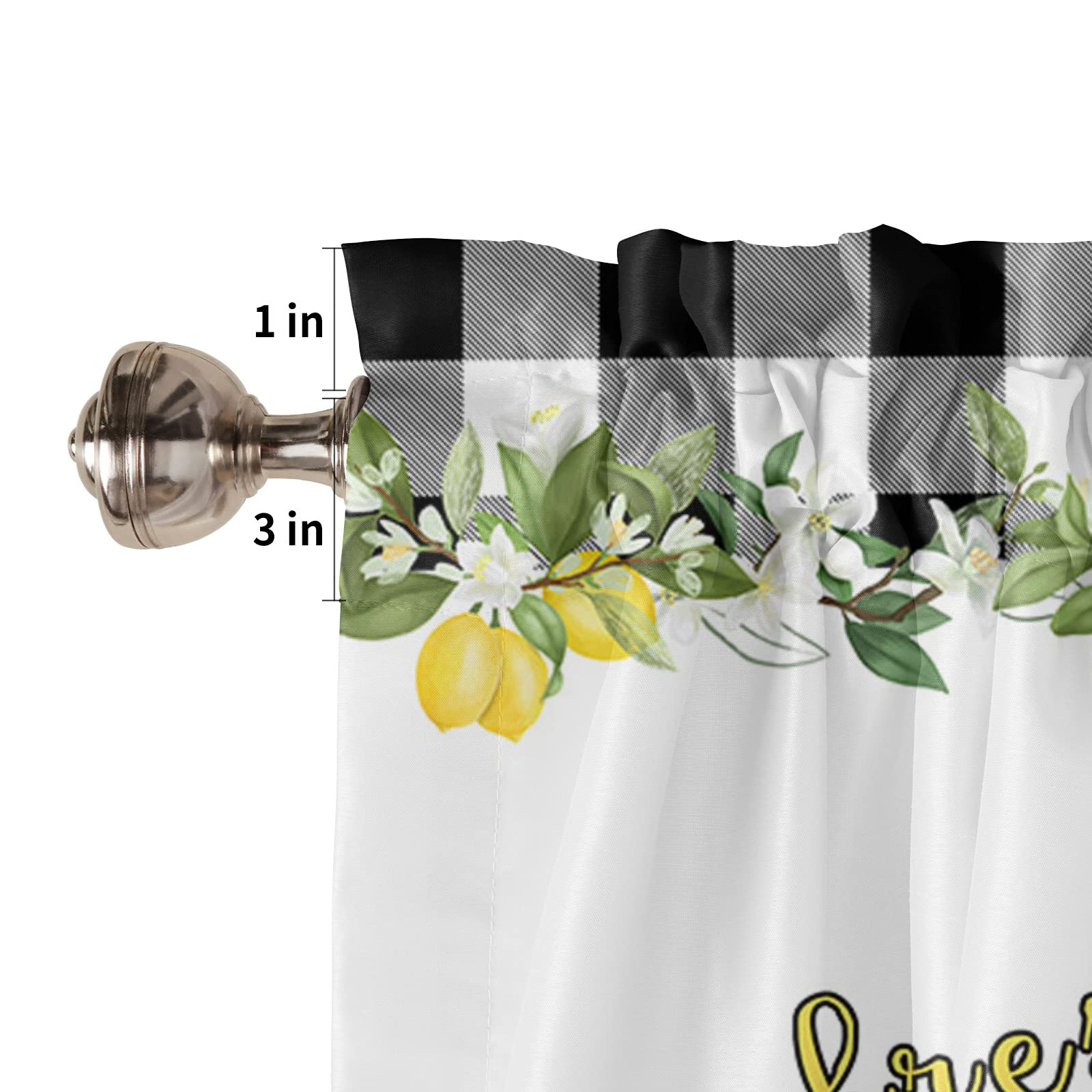 Lemon Floral Fruit Yellow Truck Kitchen Valances - Farmhouse Buffalo Check Window Treatment with Rod Pocket - 1 Panel (54x18 inches) - Perfect for Kitchen, Living Room & Bedroom Decor