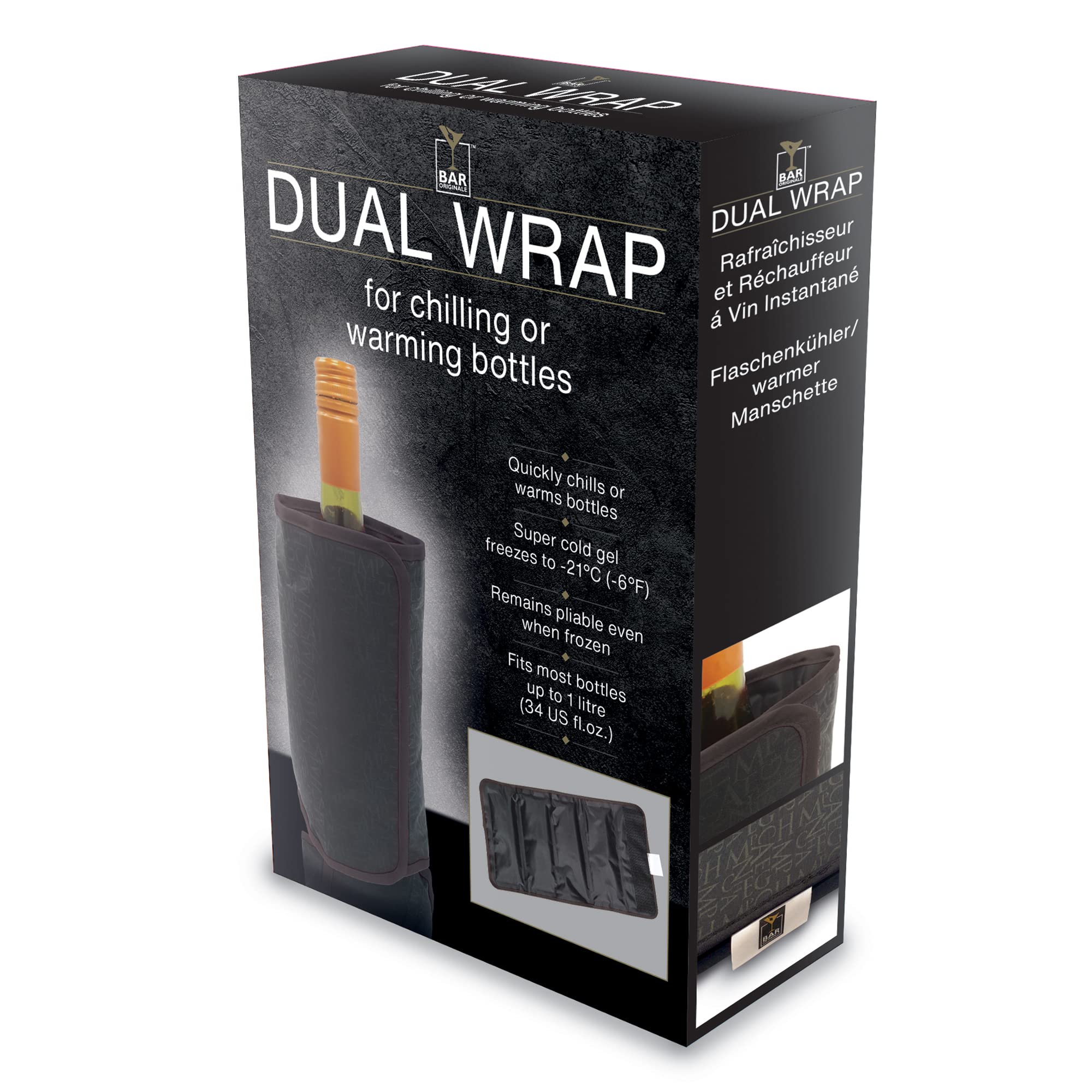Original Bar Dual Wrap Black Wine Bottle Chiller & Warmer - Keep Wine at Perfect Temperature for Parties, Dinners & Gifts