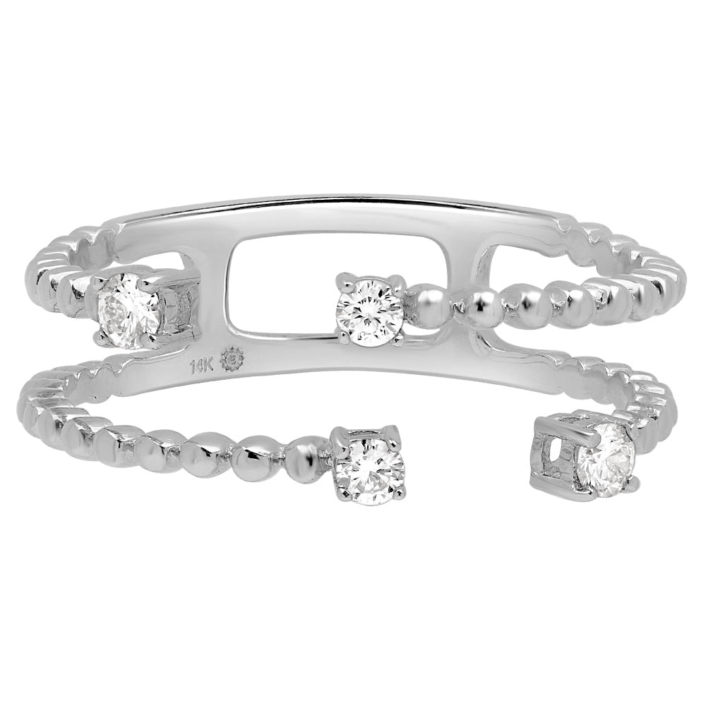 14K White Gold Floating Diamond Beaded Wrap Ring - Elegant Stackable Jewelry for Women, Perfect for Weddings, Anniversaries & Everyday Wear