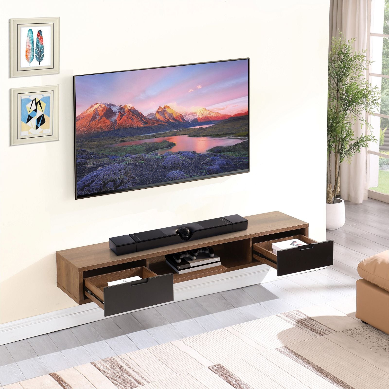 Wall Mounted Air Entertainment Unit - 1800mm Dark Oak TV Stand by Criterion | Perfect for Living Room & Home Theater Setup