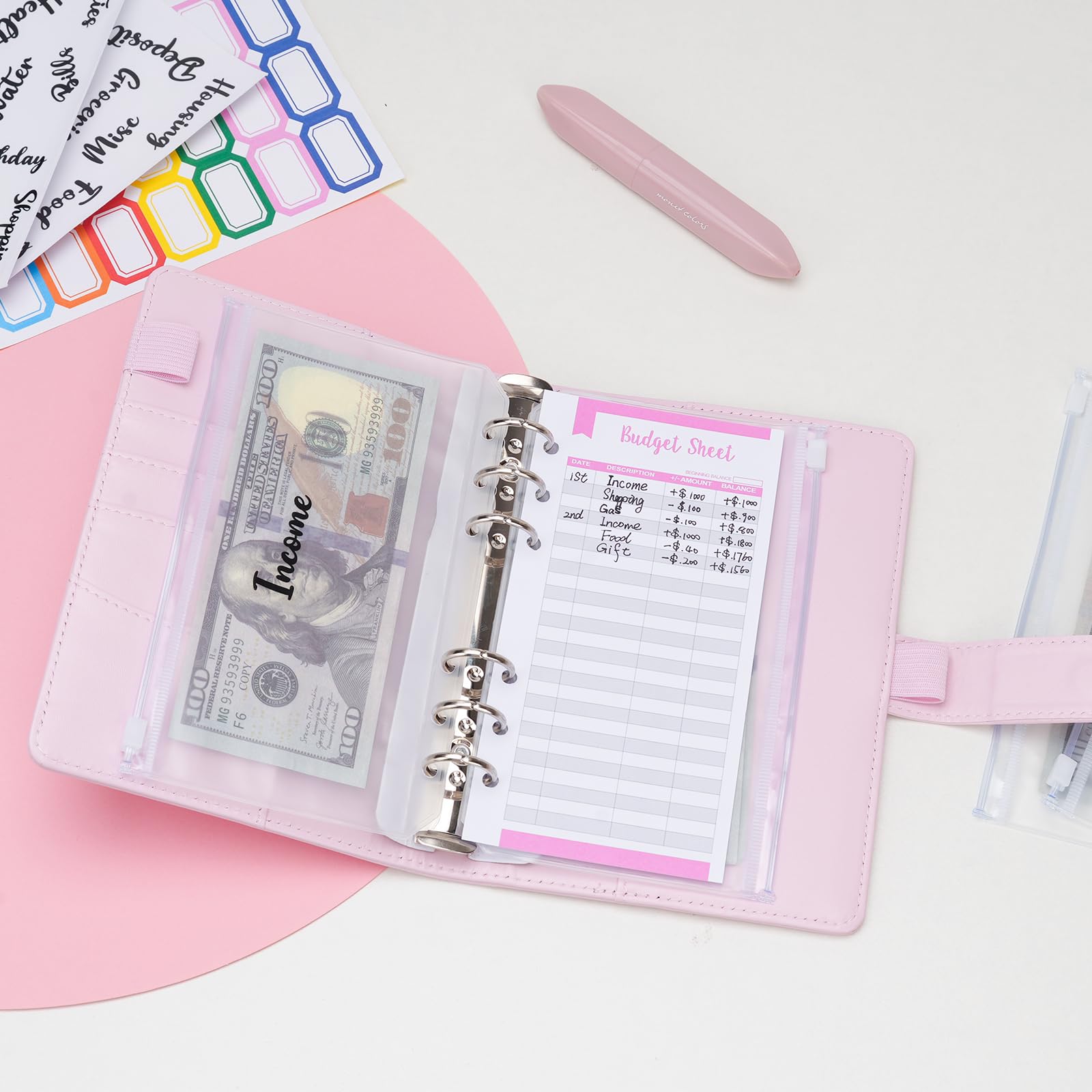 Premium A6 Leather Budget Binder with Zipper Cash Envelopes - Money Saving Organizer for Cash Budgeting System (Pink) - Perfect for Personal Finance, Travel Expense Tracking & Wedding Budget Planning