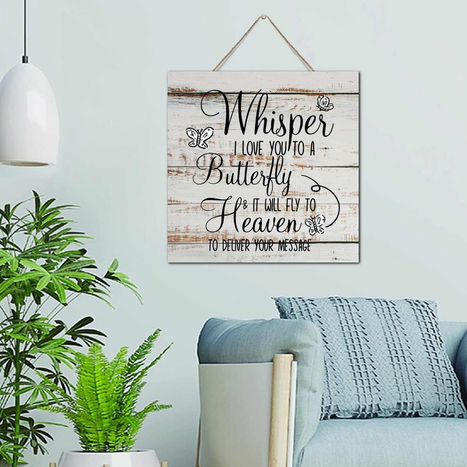Inspirational Small Wooden Signs - 'Whisper I Love You to a Butterfly' 12x12 Inch Wood Plaque for Home Decor, Wall Art, and Gift Ideas - Perfect for Living Room, Bedroom, or Nursery Decoration