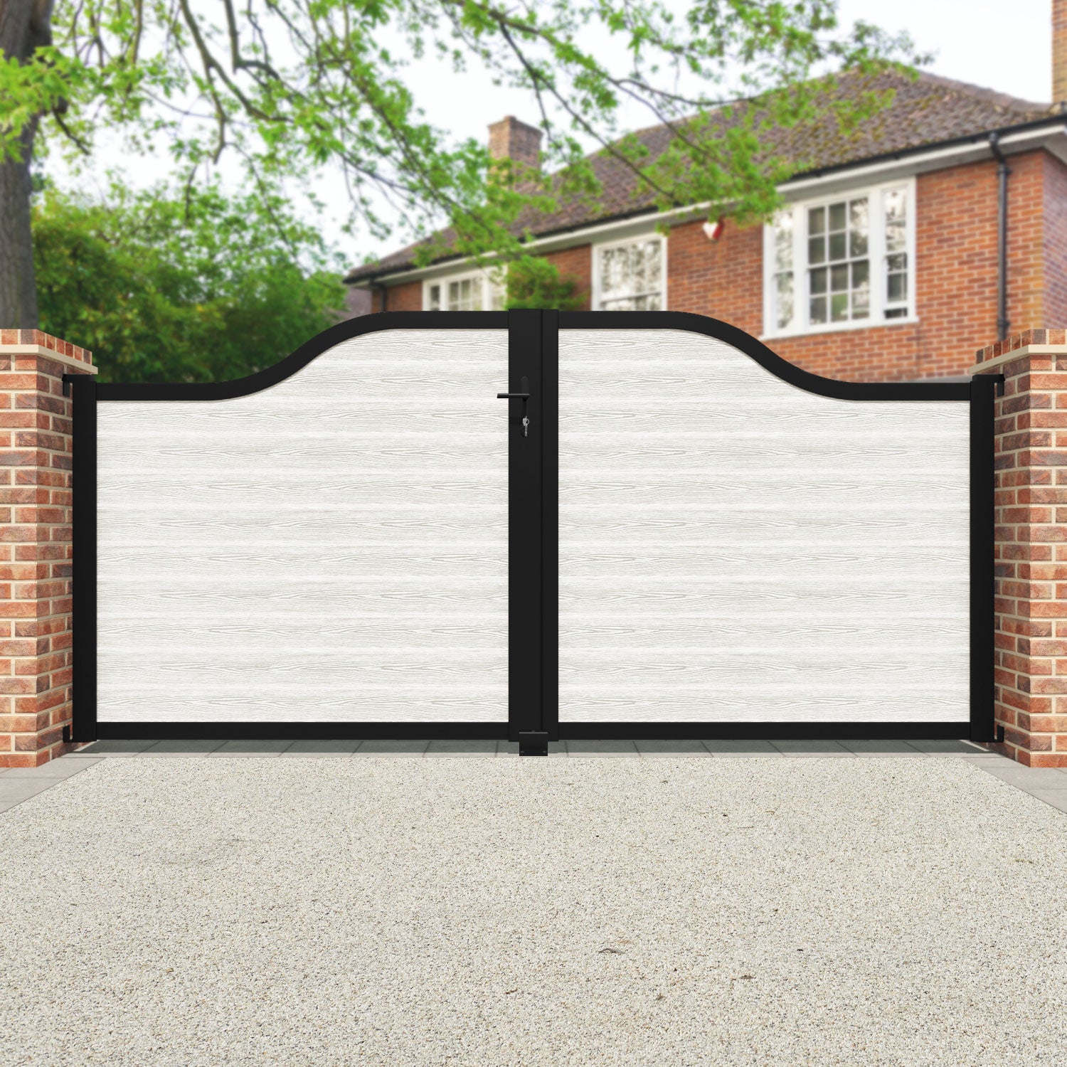 Classic Light Stone Curved Top Driveway Gate - Elegant Entryway Solution for Homes & Estates | Perfect for Driveway Security & Curb Appeal Enhancement