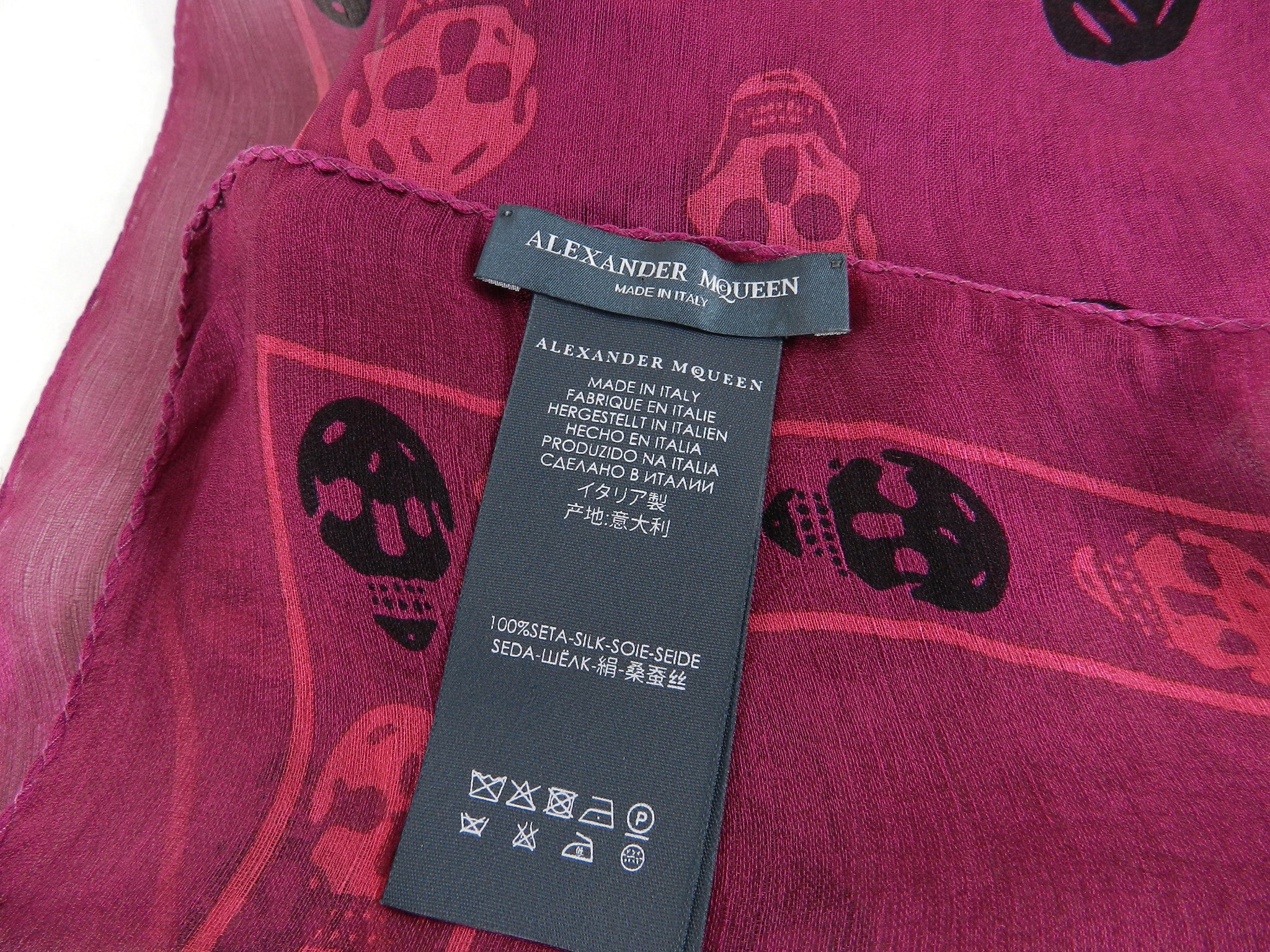 Alexander McQueen Fuchsia Pink Sheer Silk Chiffon Skull Shawl Scarf - Luxury Fashion Accessory for Women, Evening Parties & Special Occasions