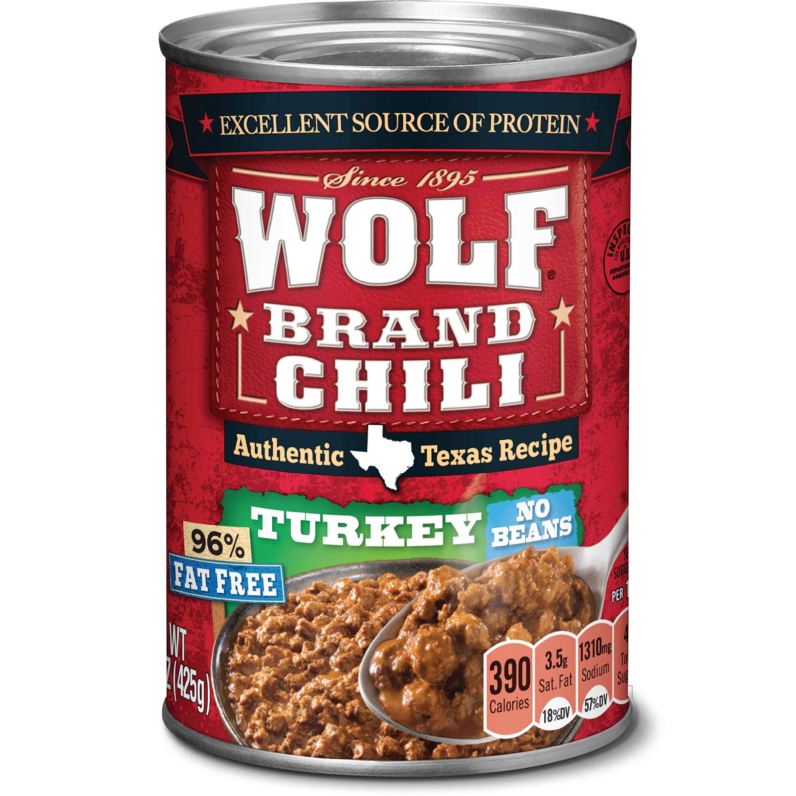 WOLF BRAND Turkey Chili Without Beans - 96% Fat Free, 15 oz Can (Pack of 12) | Healthy Canned Chili for Quick Meals, Camping & Emergency Food Supply