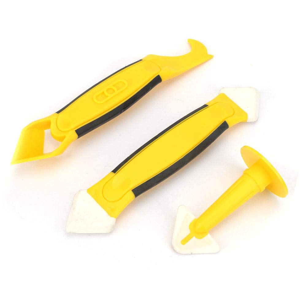 3-Piece Scraper Tool Set - Glass Scraper, Caulk Scraper & Brush - Grout & Caulking Finishing Cleaner Kit for Home Improvement, Bathroom & Kitchen Renovation Projects