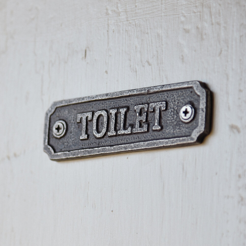 Vintage Cast Iron Door Plaque for Bathroom & Toilet - Rustic Home Decor Sign for Farmhouse, Cottage, or Restroom - Perfect for Indoor & Outdoor Use