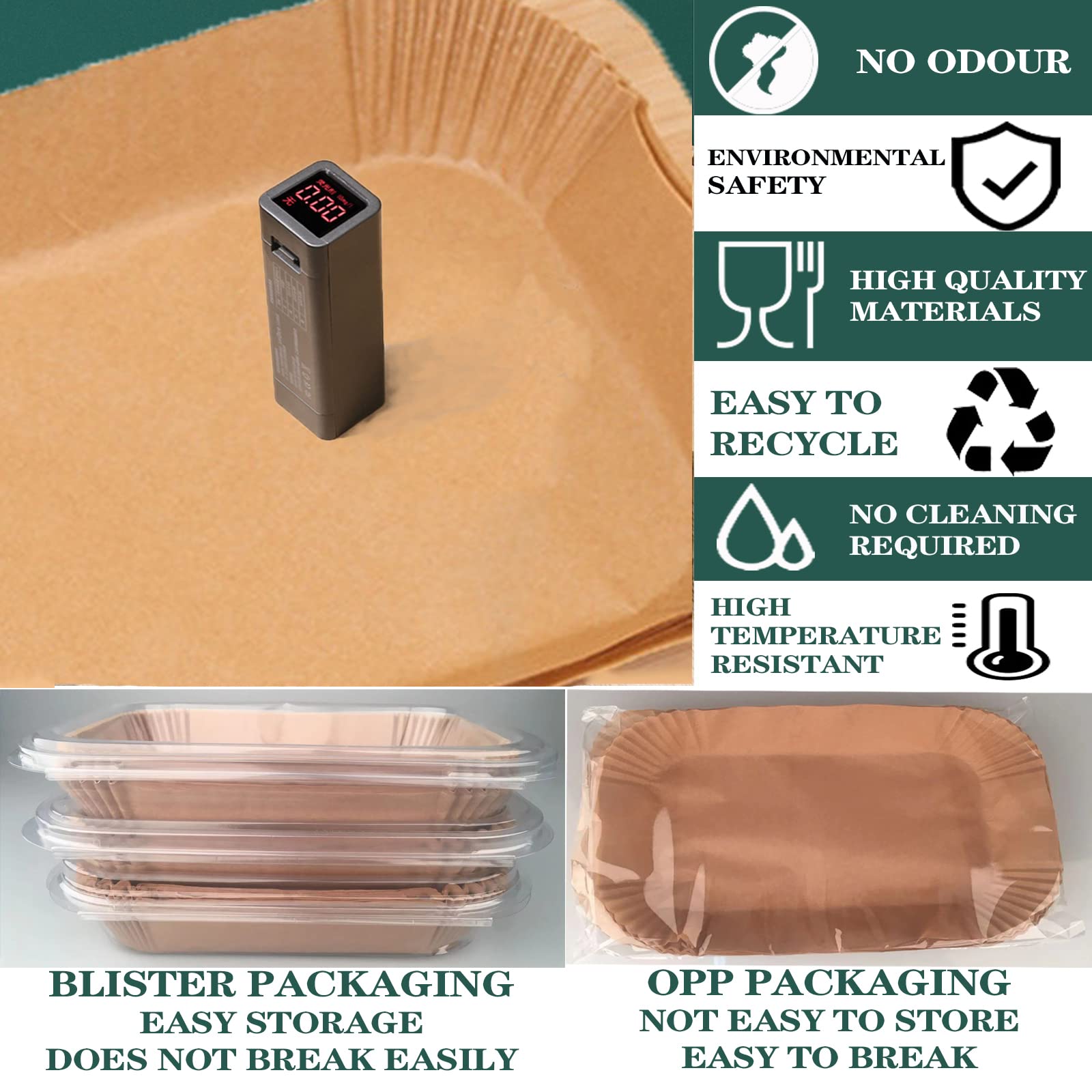 Premium Air Fryer Liners 100PCS - 8.6 x 5.5 Inch Non-Stick Parchment Paper Sheets for Tower AF300UK, AF400UK & Dual Zone Air Fryers - Reusable, Oil-Resistant Baking Accessories for Healthy Cooking & Easy Cleanup