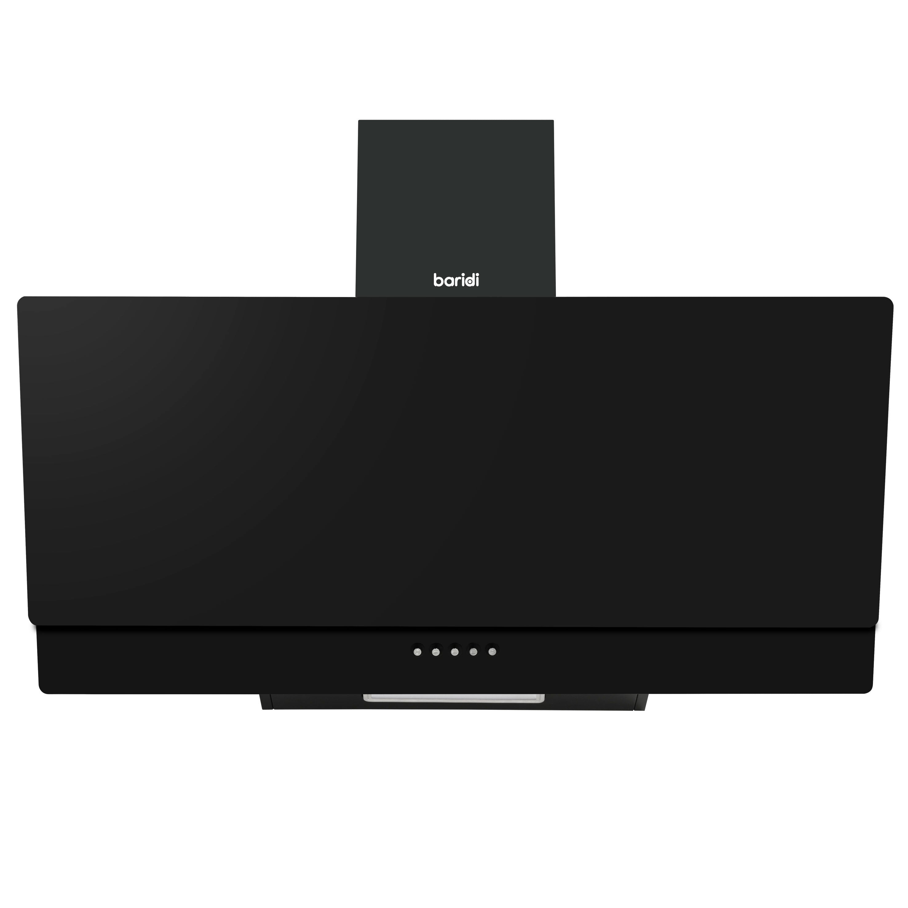 Baridi 90cm Angled Chimney Cooker Hood with Carbon Filters & LED Light - Black Glass Kitchen Extractor Fan - DH106 - Perfect for Modern Kitchens & Open-Plan Living Spaces