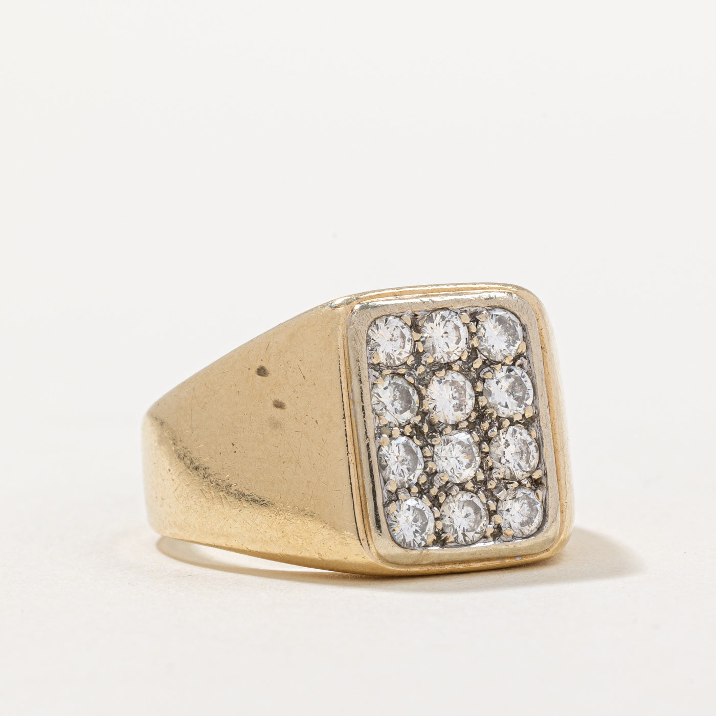 1.02ctw Diamond Grid Signet Ring for Men - Size 10.5 | Vintage Style Wedding Band, Anniversary Gift | Perfect for Formal Events & Everyday Wear