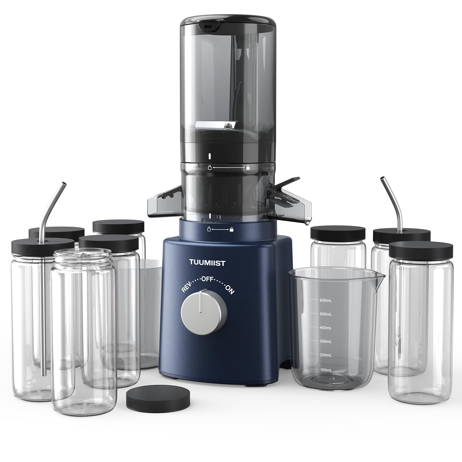 Premium Cold Press Masticating Juicer for Fruits & Vegetables - Includes 8 BPA-Free Juice Bottles, 4.25